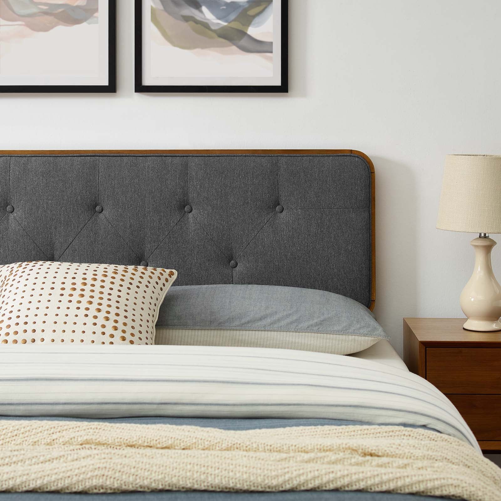 Modway Beds - Bridgette Twin Wood Platform Bed With Splayed Legs Walnut Charcoal