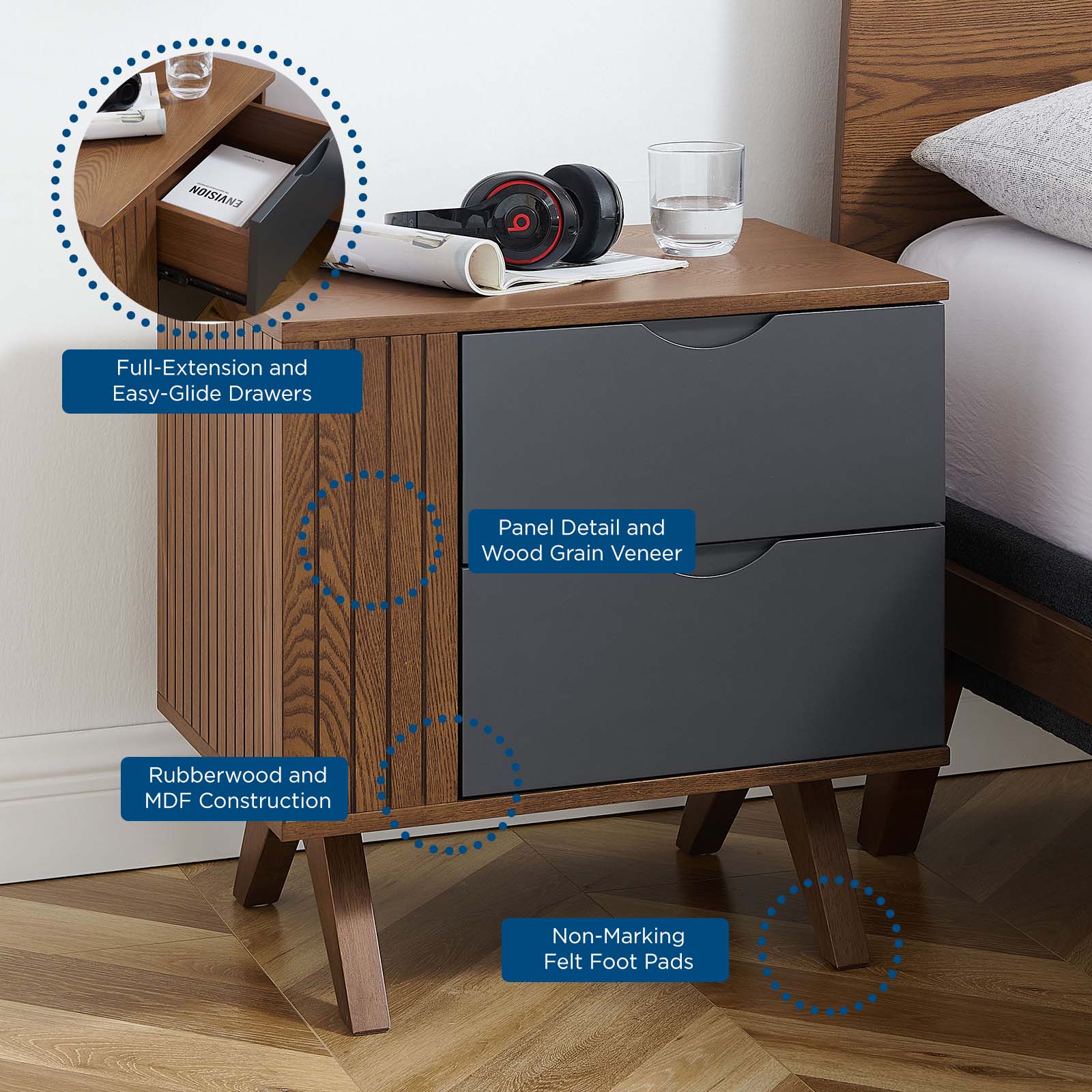 Modway Nightstands & Side Tables - Dylan Nightstand Walnut Gray