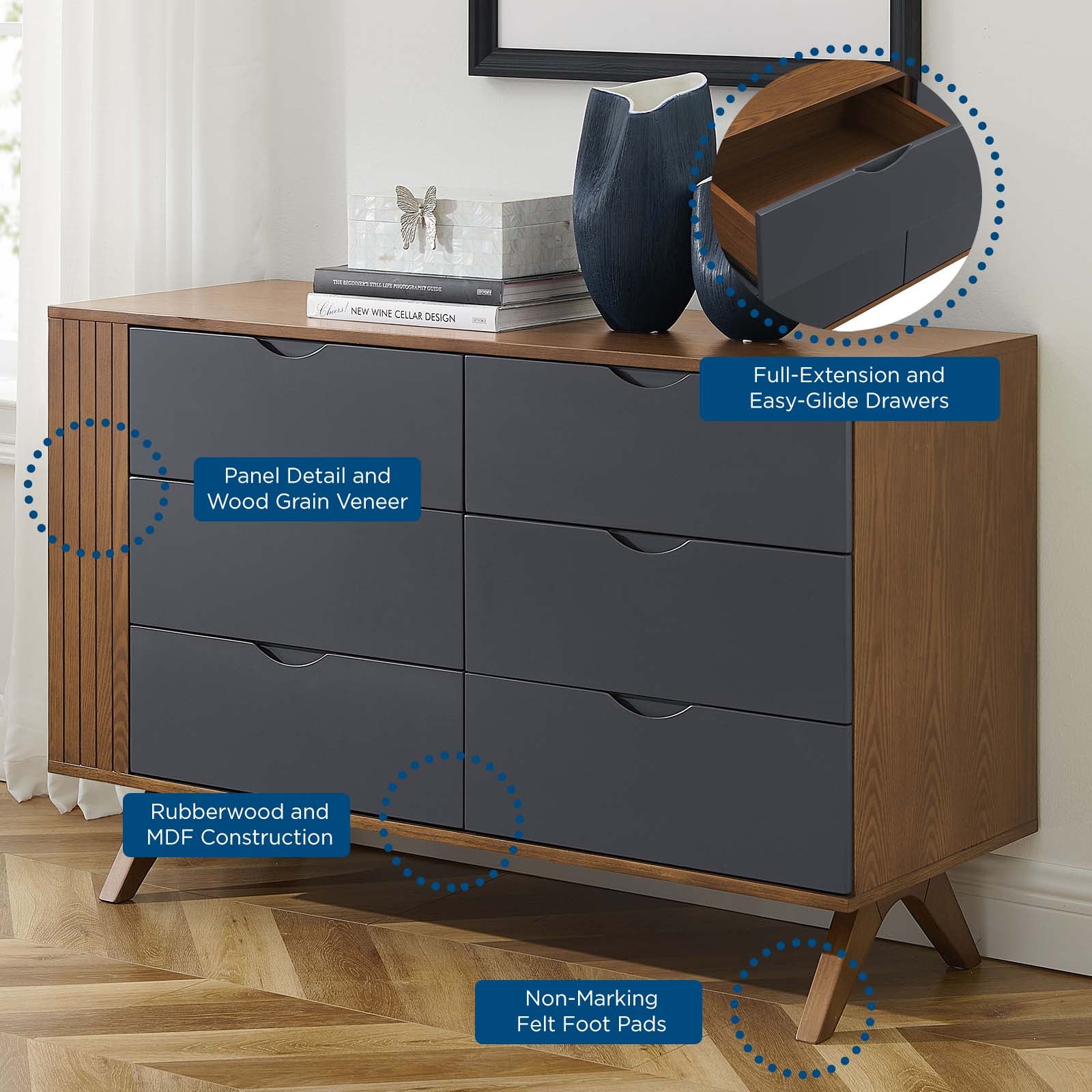 Modway Dressers - Dylan Dresser Walnut Gray