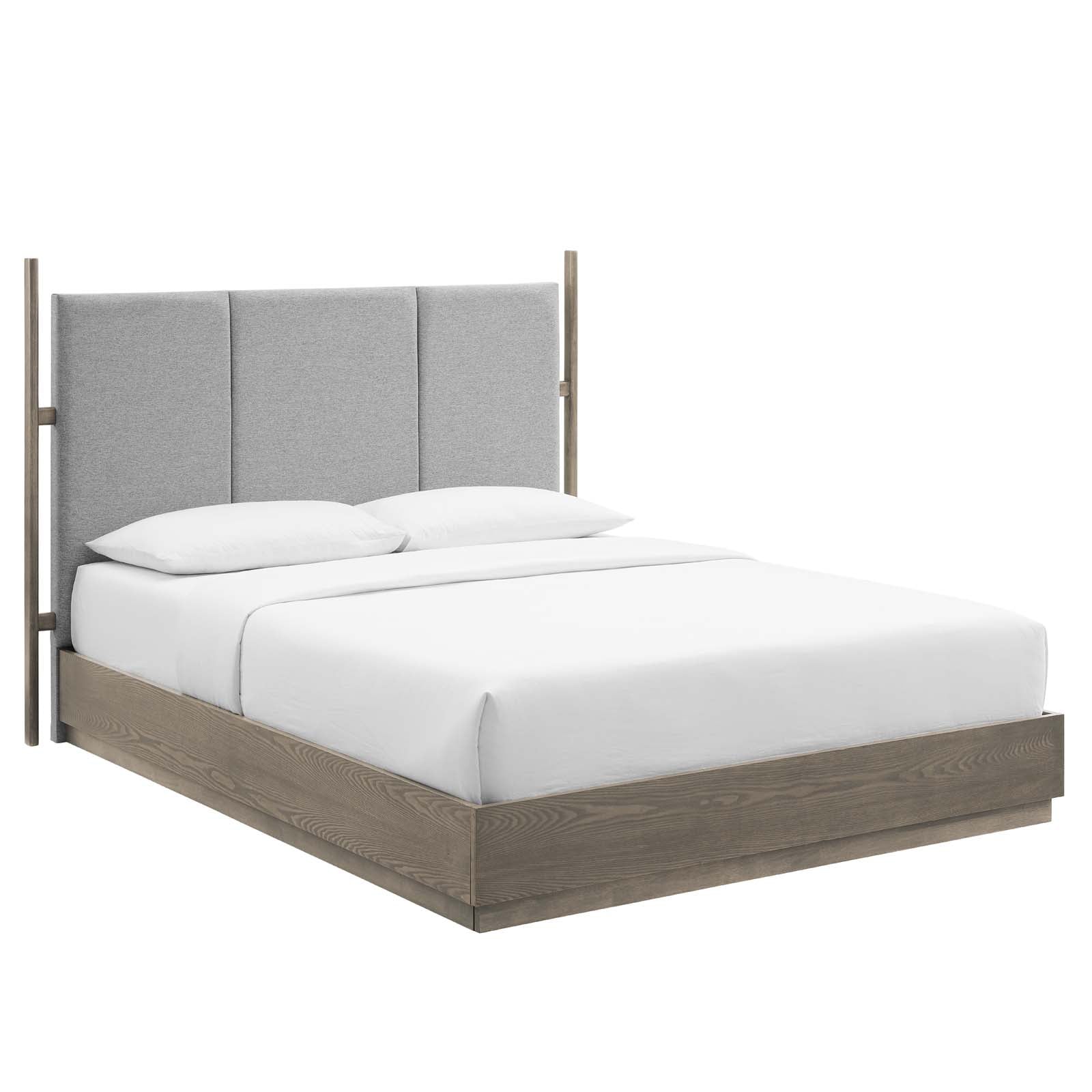 Modway Beds - Merritt Upholstered Queen Platform Bed Oak Light Gray