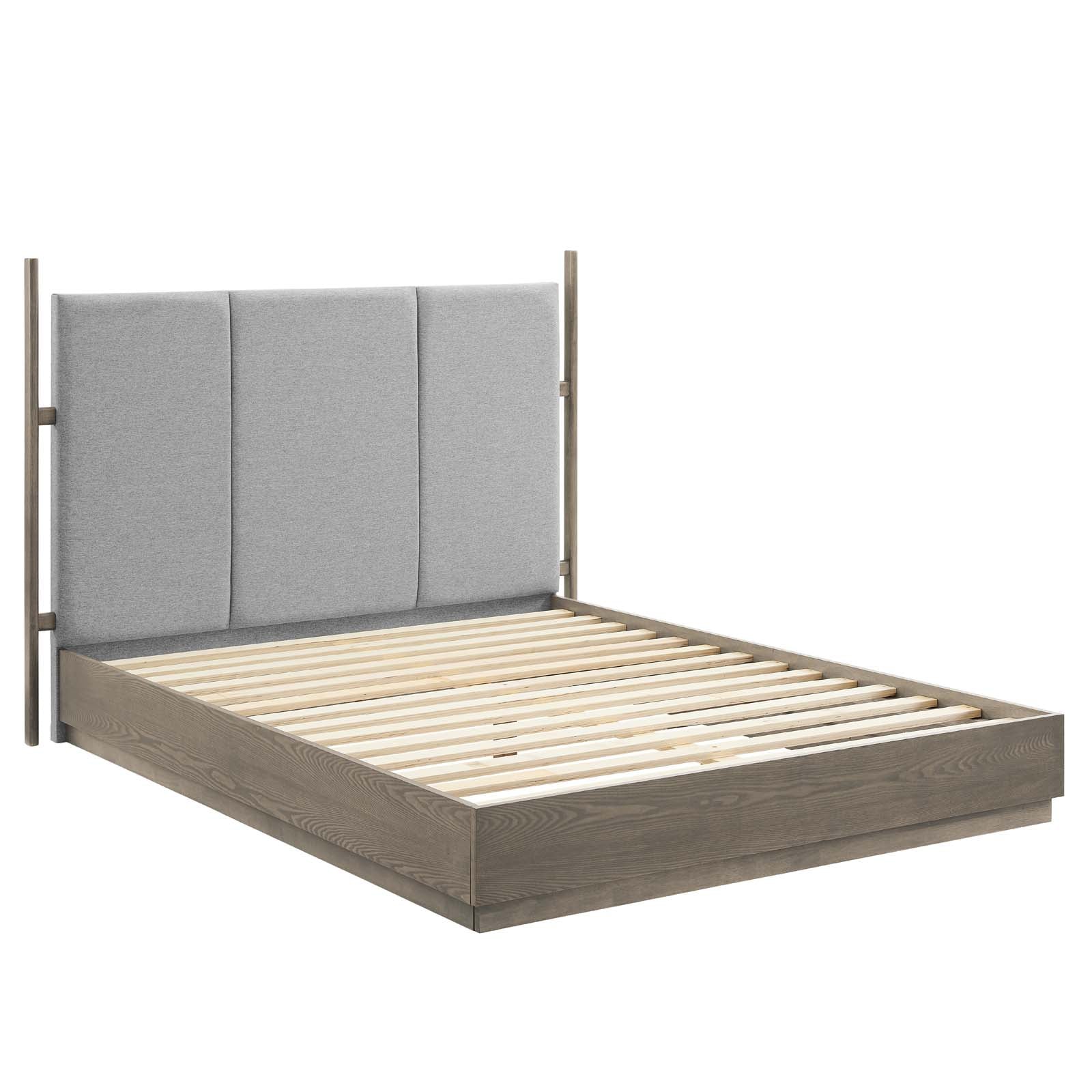 Modway Beds - Merritt Upholstered Queen Platform Bed Oak Light Gray