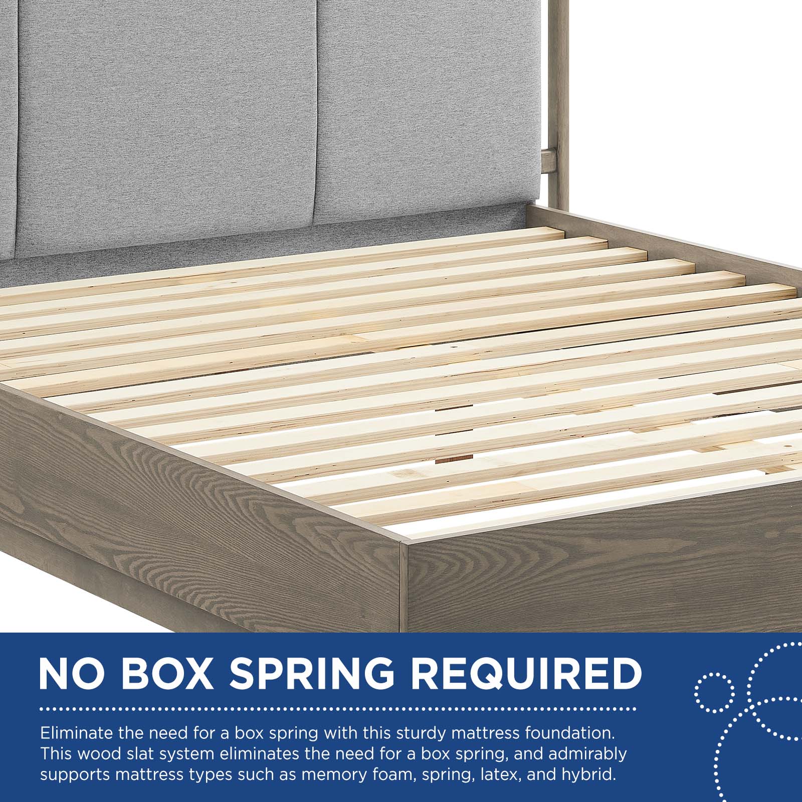 Modway Beds - Merritt Upholstered Queen Platform Bed Oak Light Gray