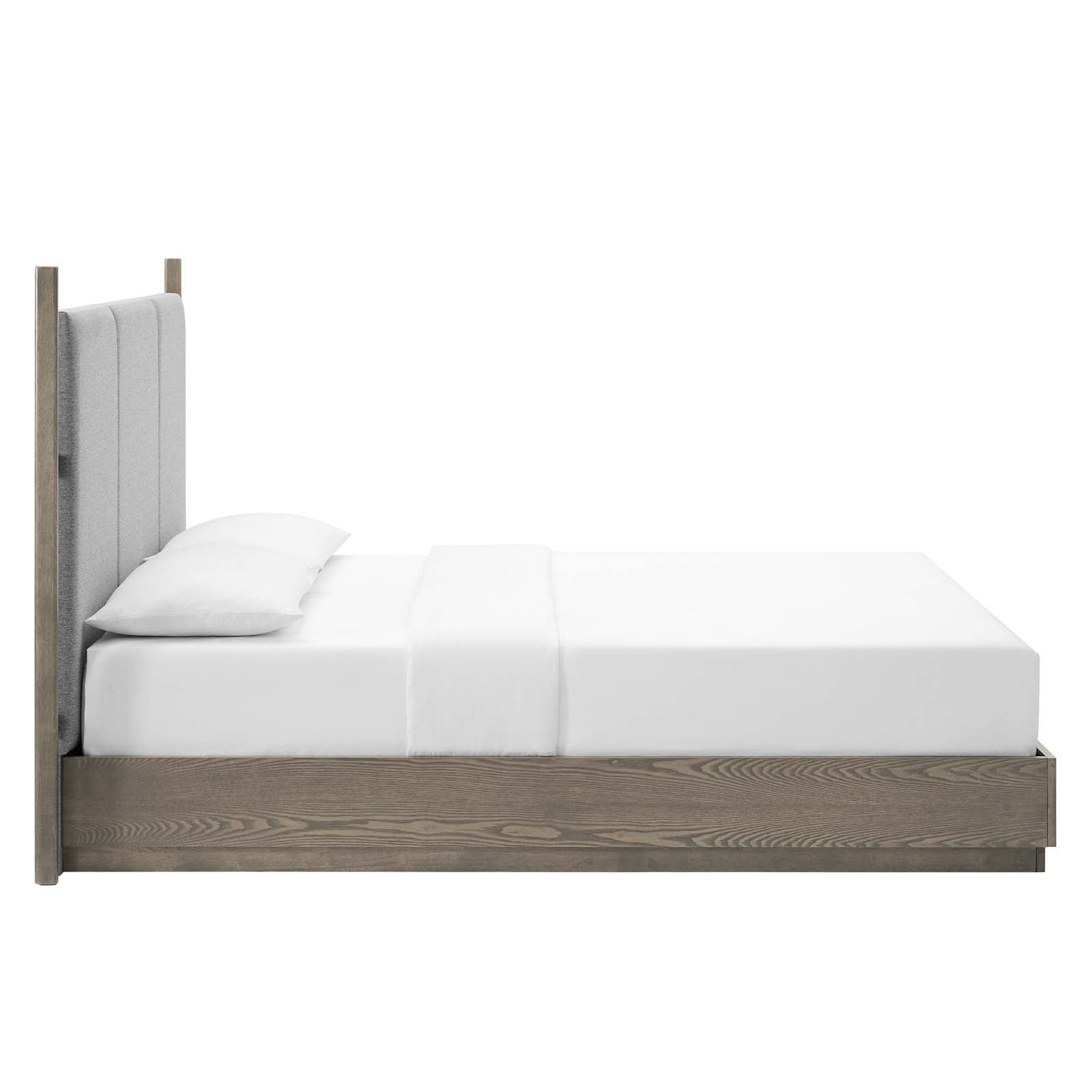 Modway Beds - Merritt Upholstered Queen Platform Bed Oak Light Gray