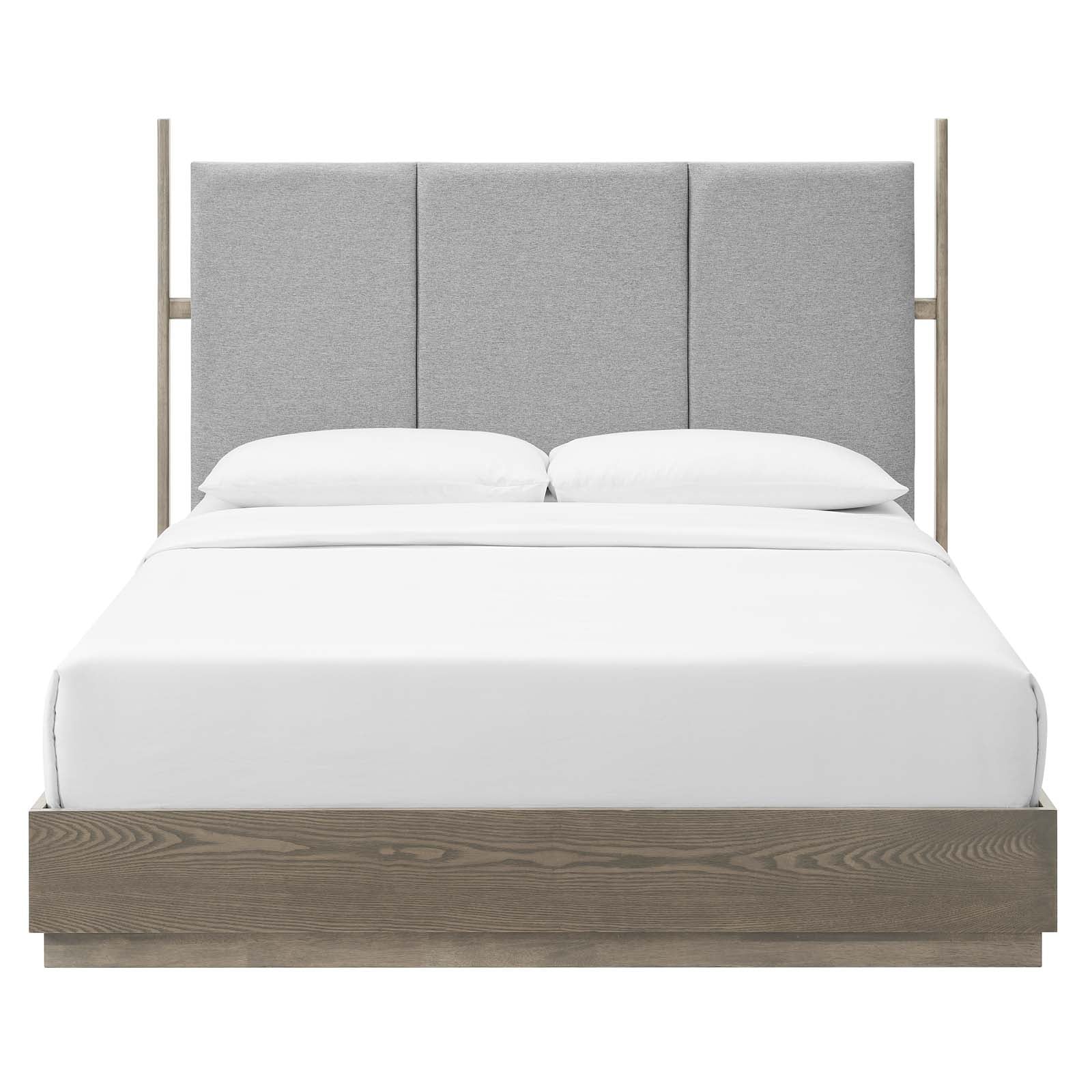 Modway Beds - Merritt Upholstered Queen Platform Bed Oak Light Gray