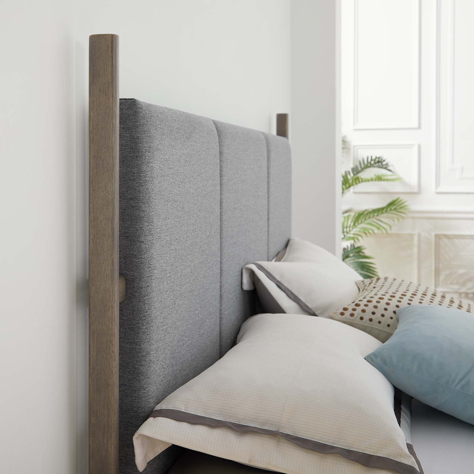 Modway Beds - Merritt Upholstered Queen Platform Bed Oak Light Gray