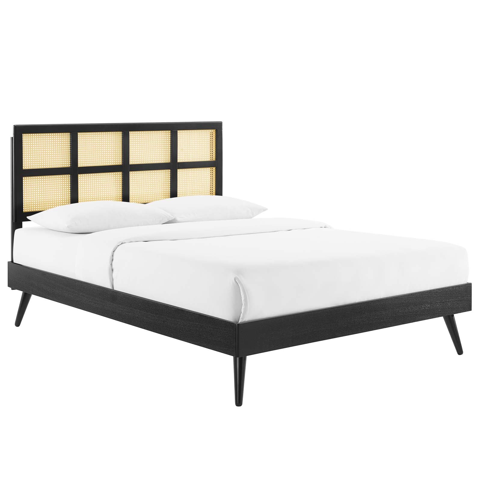 Modway Beds - Sidney-Cane-and-Wood-King-Platform-Bed-With-Splayed-Legs-Black