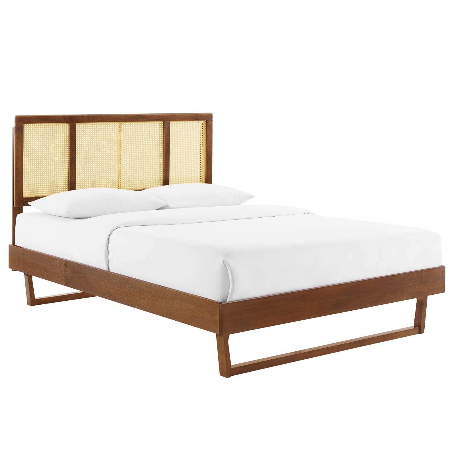Modway Beds - Kelsea-Cane-and-Wood-Full-Platform-Bed-With-Angular-Legs-Walnut