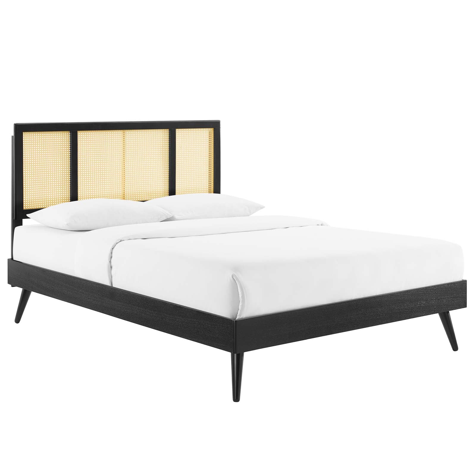 Modway Beds - Kelsea-Cane-and-Wood-Full-Platform-Bed-With-Splayed-Legs-Black