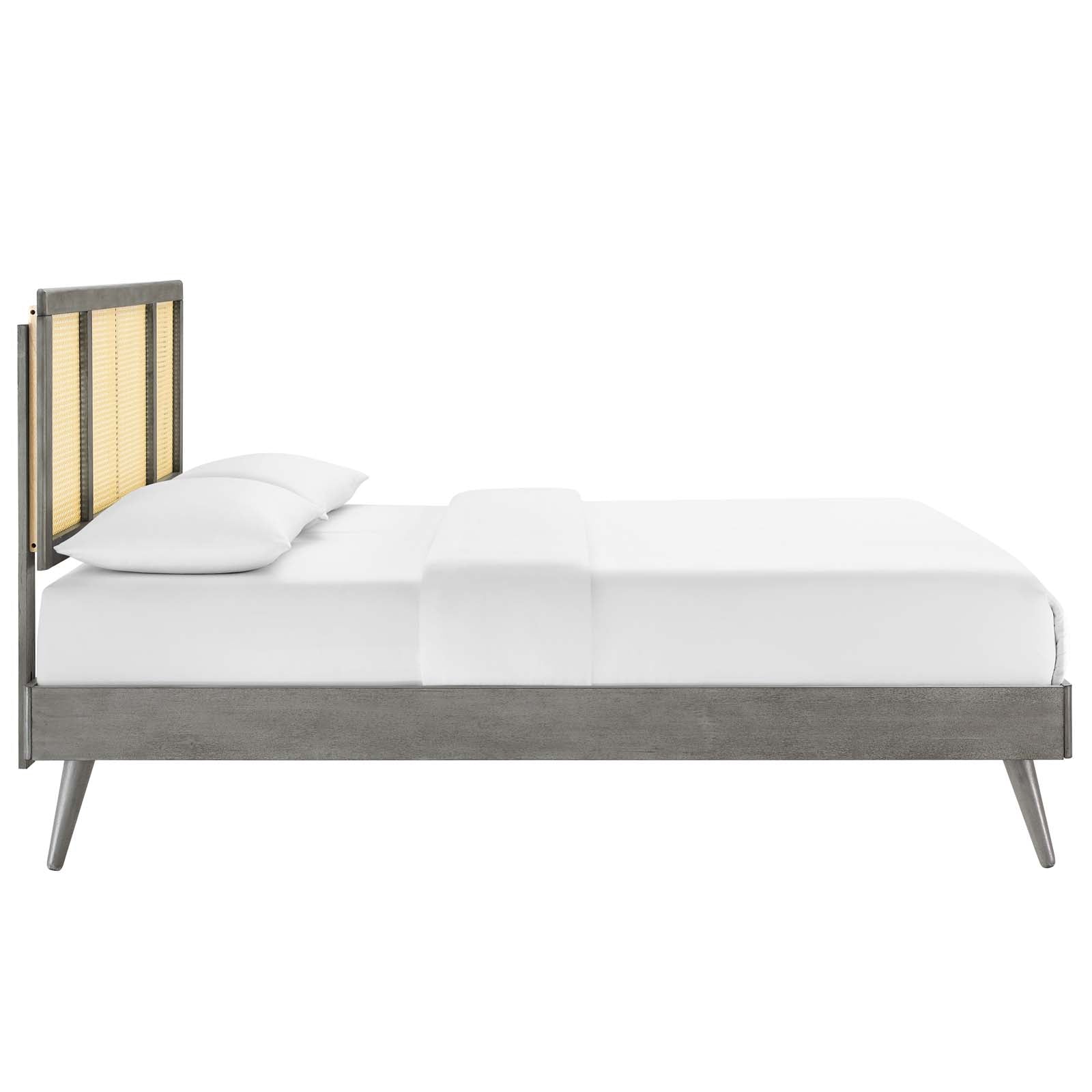 Modway Beds - Kelsea Cane and Wood Full Platform Bed With Splayed Legs Gray