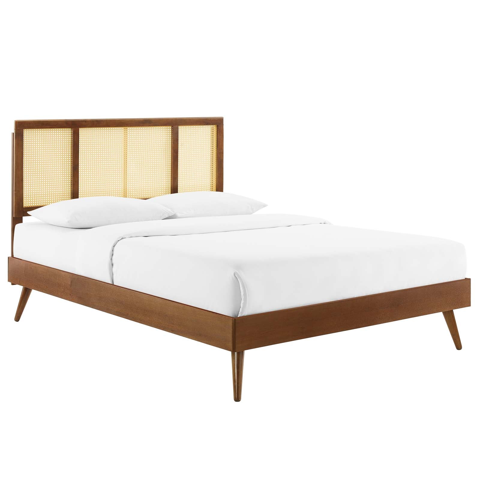 Modway Beds - Kelsea-Cane-and-Wood-Full-Platform-Bed-With-Splayed-Legs-Walnut