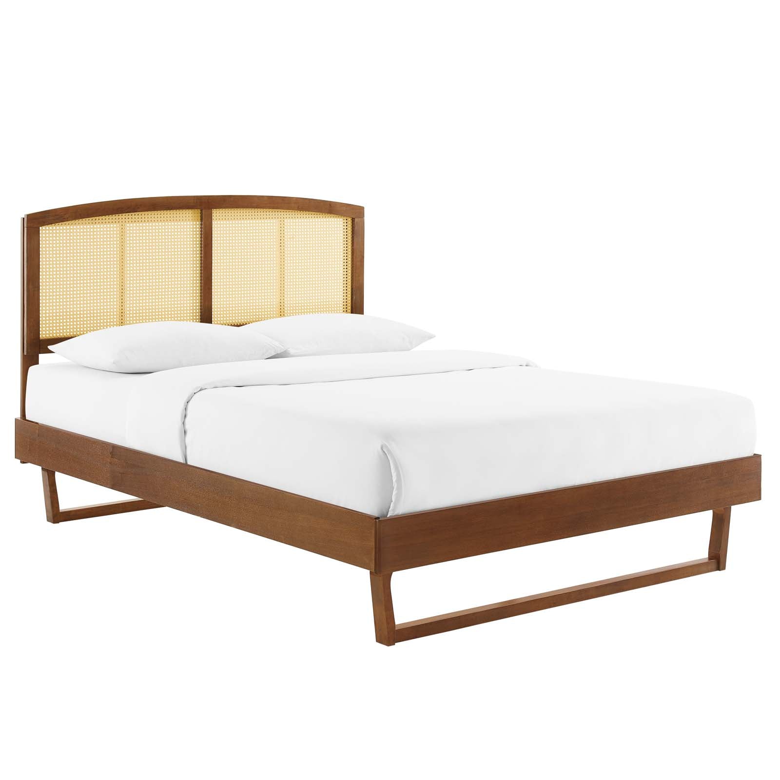 Modway Beds - Sierra-Cane-and-Wood-Full-Platform-Bed-With-Angular-Legs-Walnut