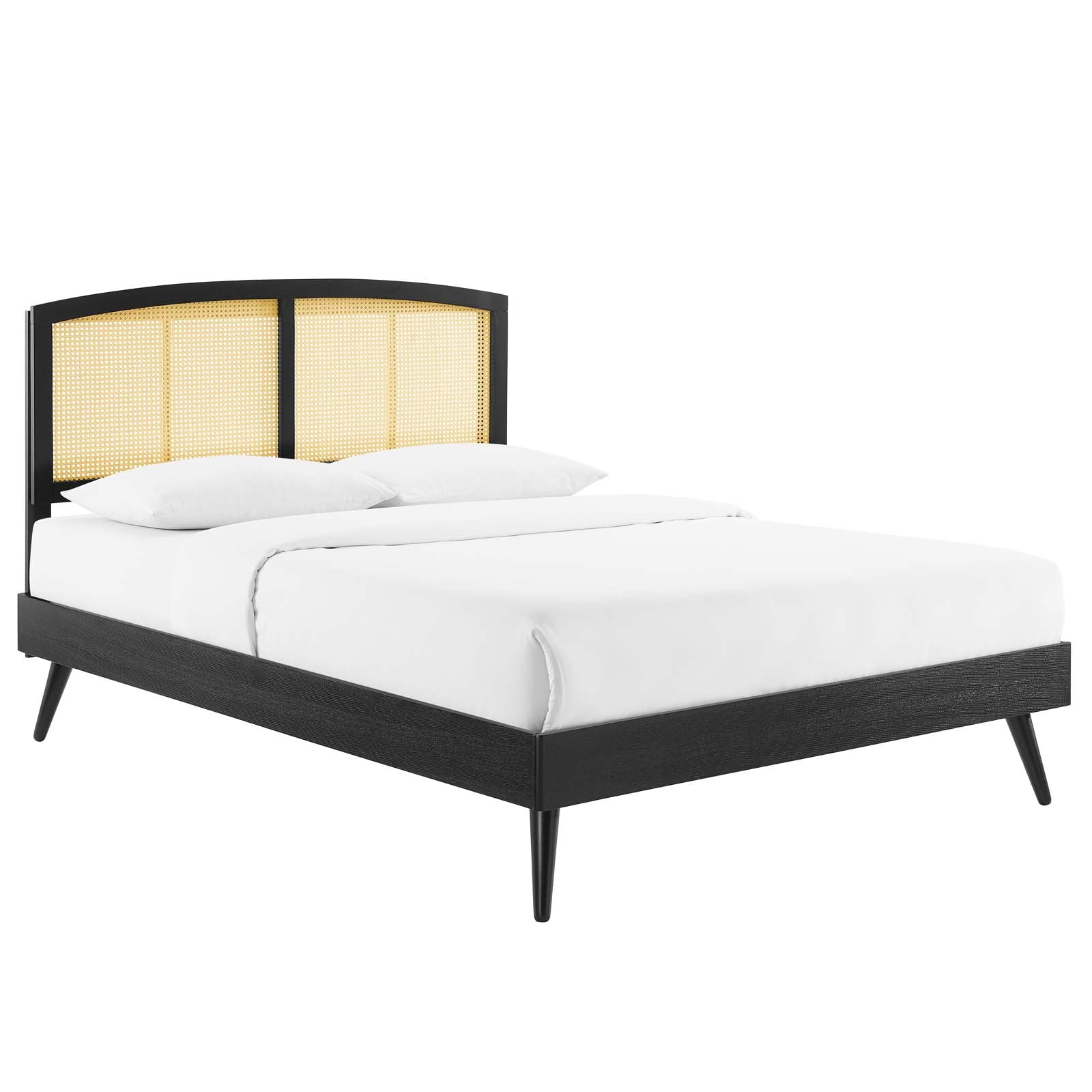 Modway Beds - Sierra-Cane-and-Wood-Full-Platform-Bed-With-Splayed-Legs-Black