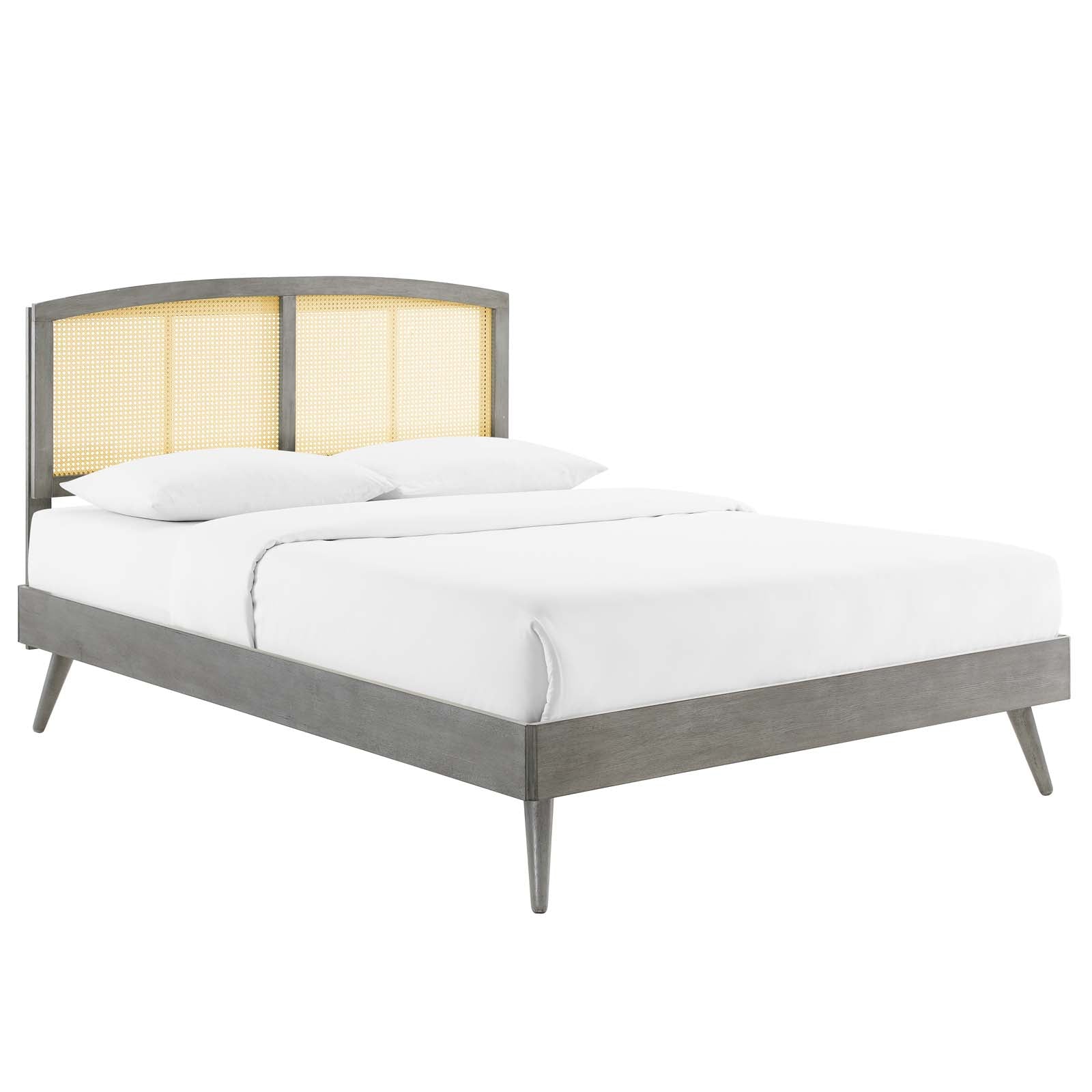 Modway Beds - Sierra Cane and Wood Full Platform Bed With Splayed Legs Gray