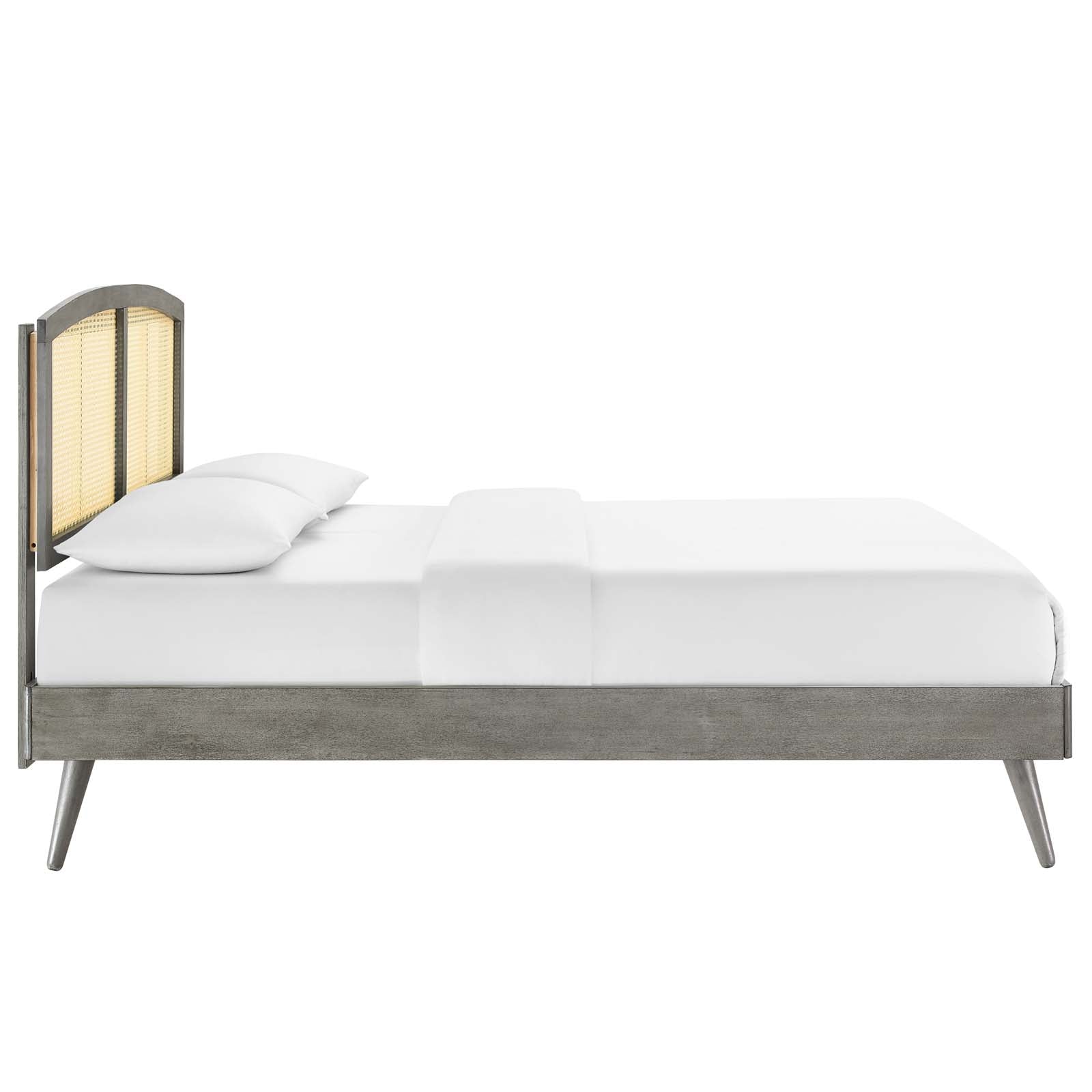 Modway Beds - Sierra Cane and Wood Full Platform Bed With Splayed Legs Gray