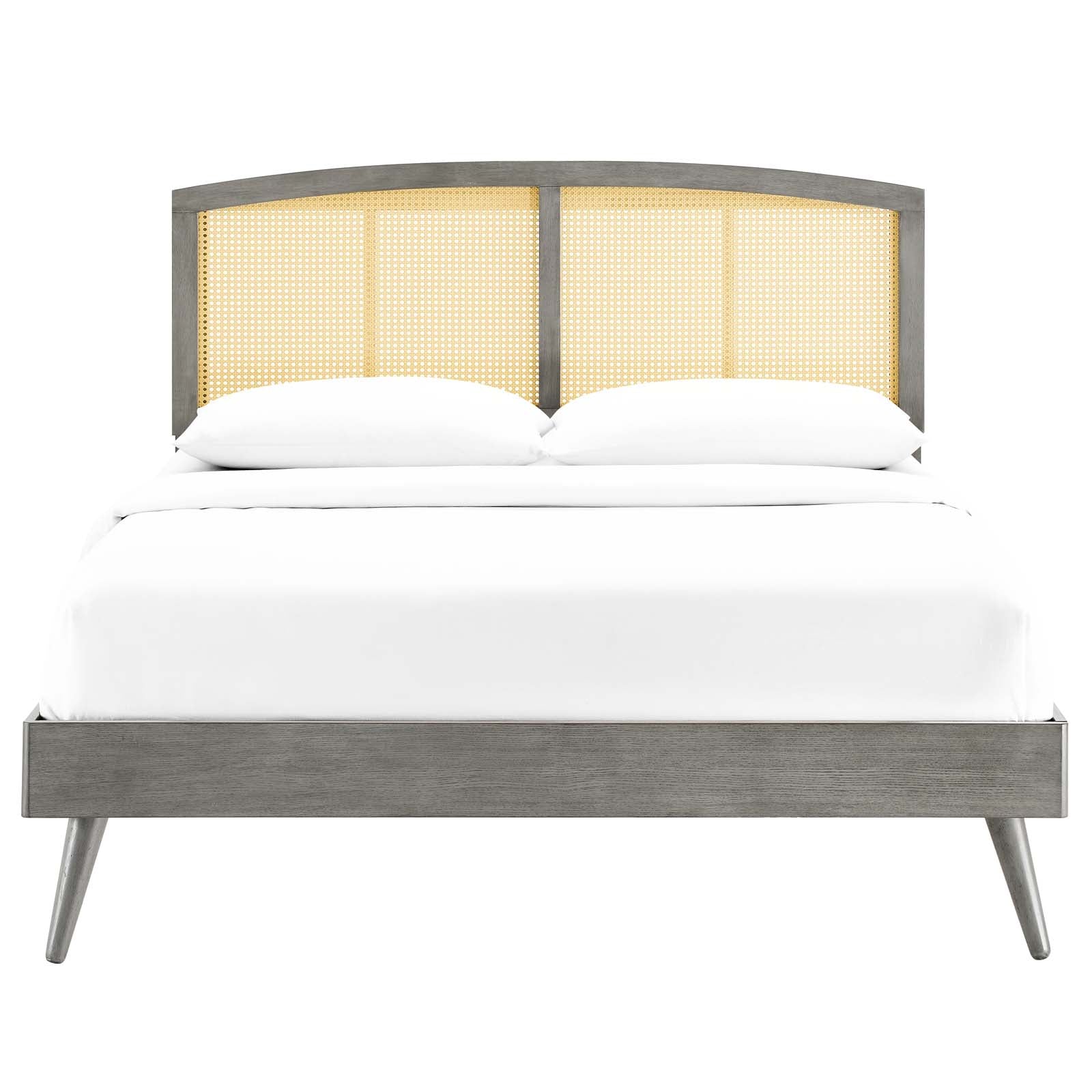 Modway Beds - Sierra Cane and Wood Full Platform Bed With Splayed Legs Gray