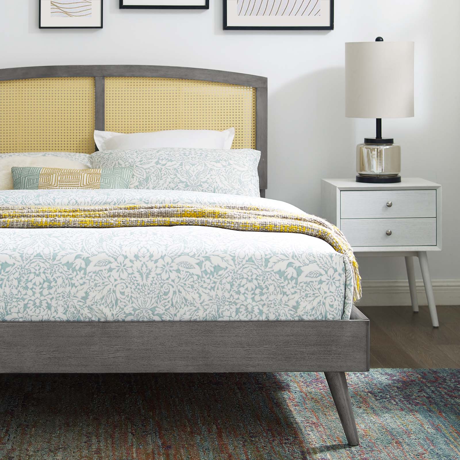 Modway Beds - Sierra Cane and Wood Full Platform Bed With Splayed Legs Gray