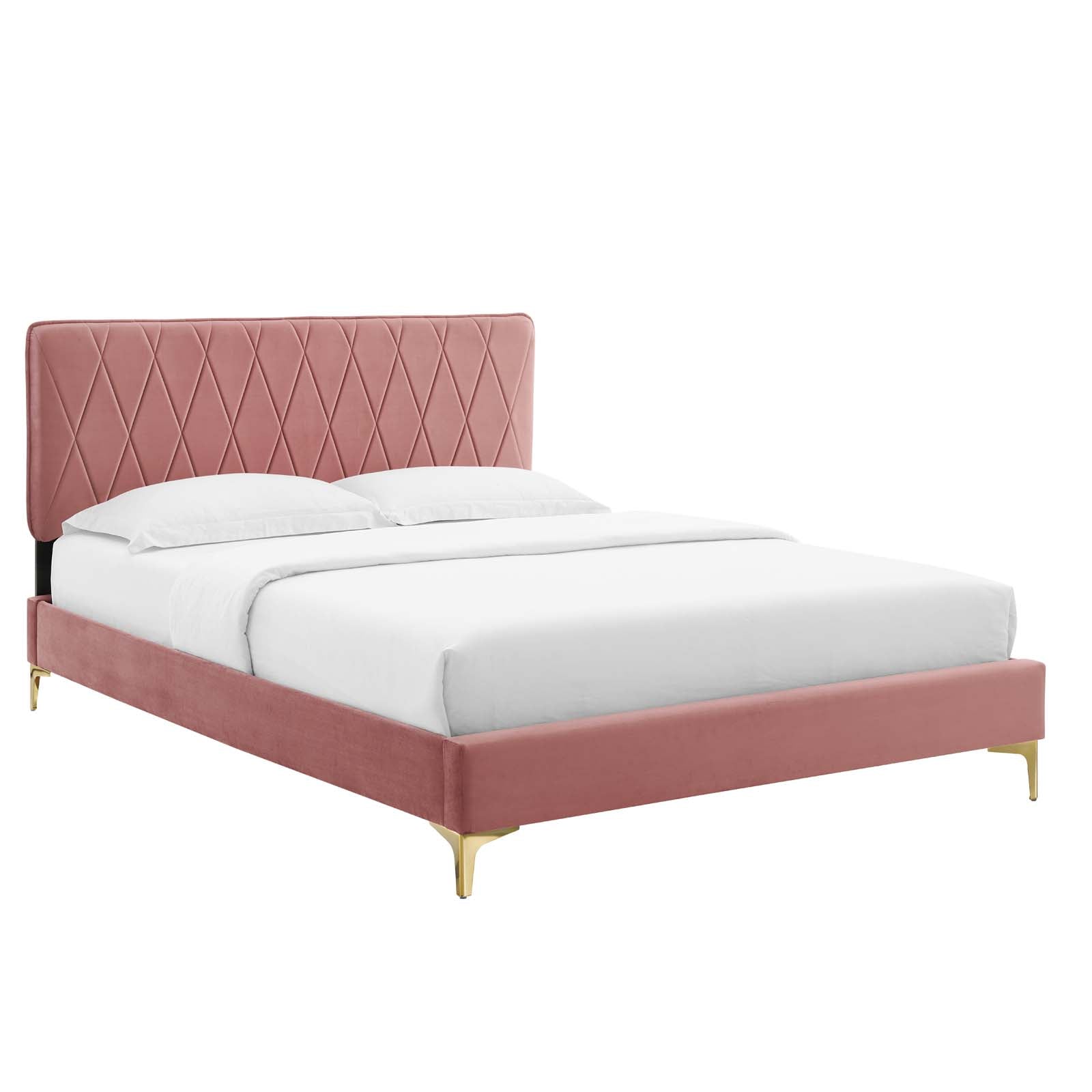 Modway Beds - Phillipa Velvet Queen Platform Bed Dusty Rose