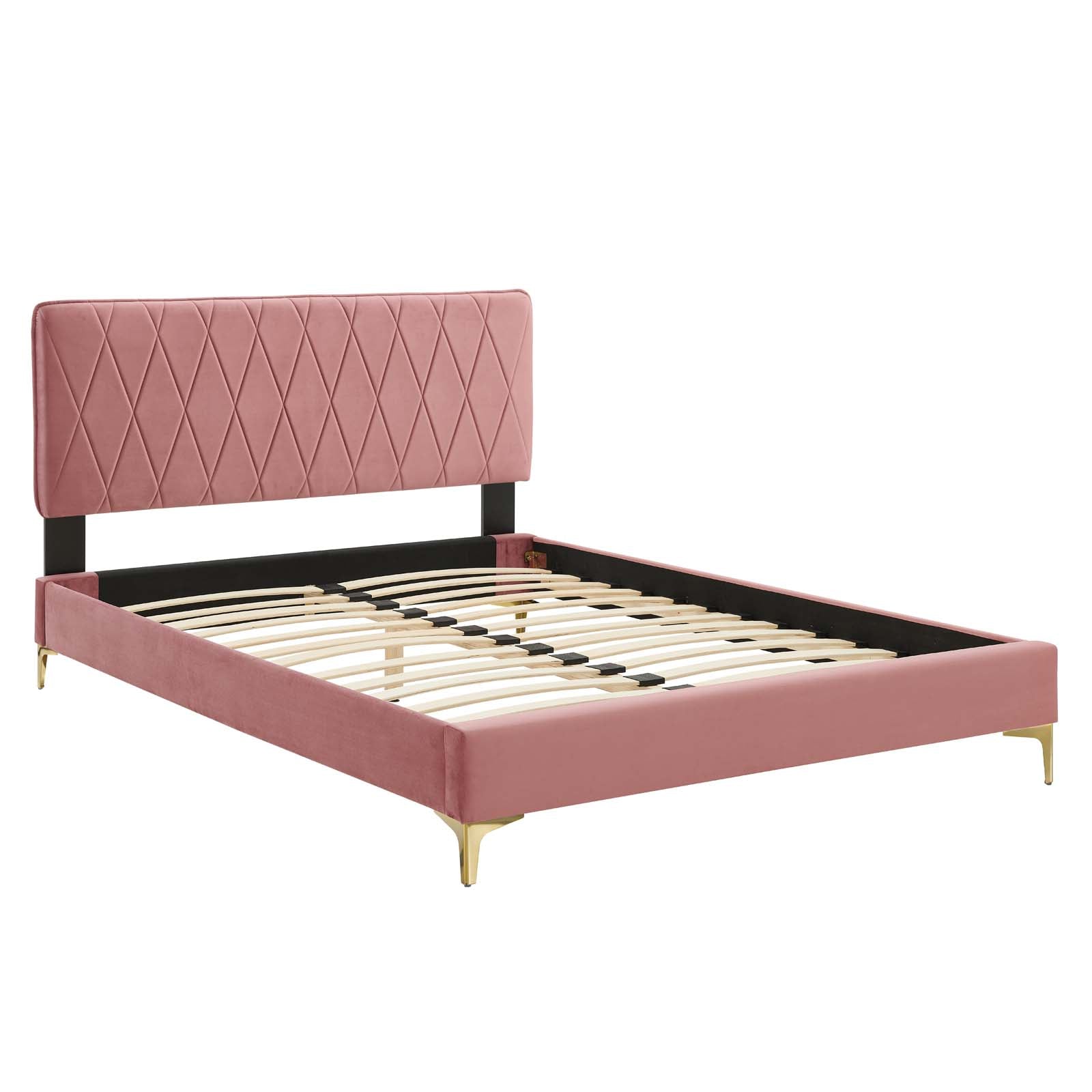 Modway Beds - Phillipa Velvet Queen Platform Bed Dusty Rose