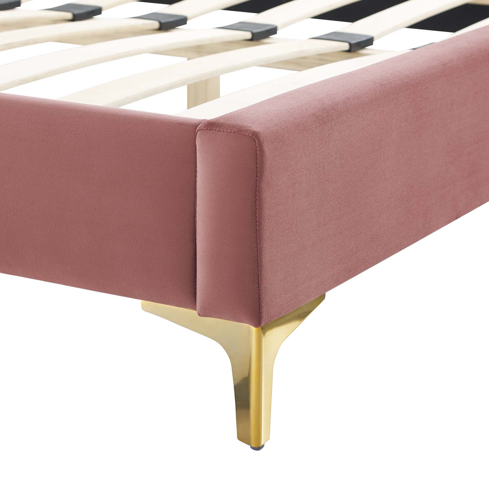 Modway Beds - Phillipa Velvet Queen Platform Bed Dusty Rose
