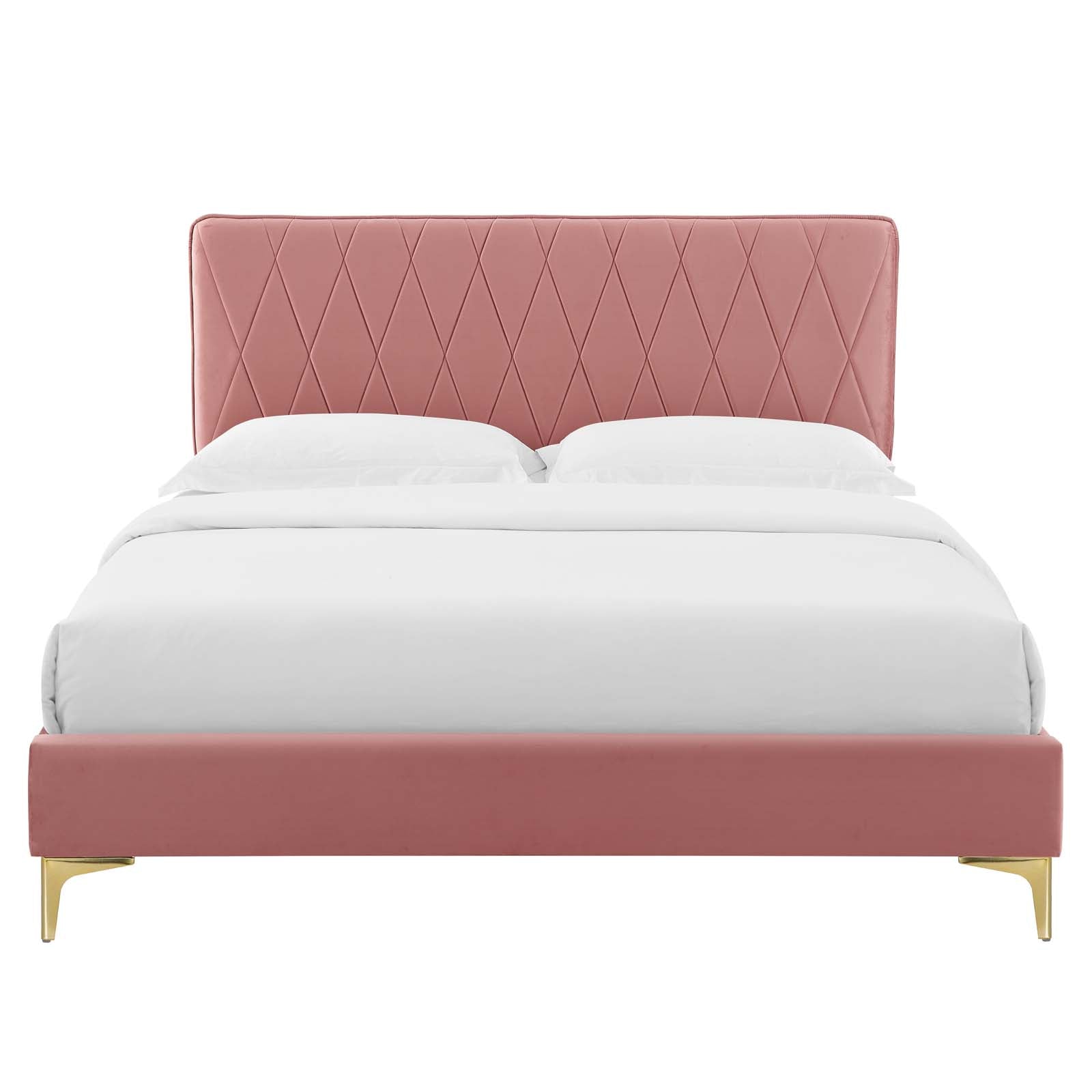 Modway Beds - Phillipa Velvet Queen Platform Bed Dusty Rose