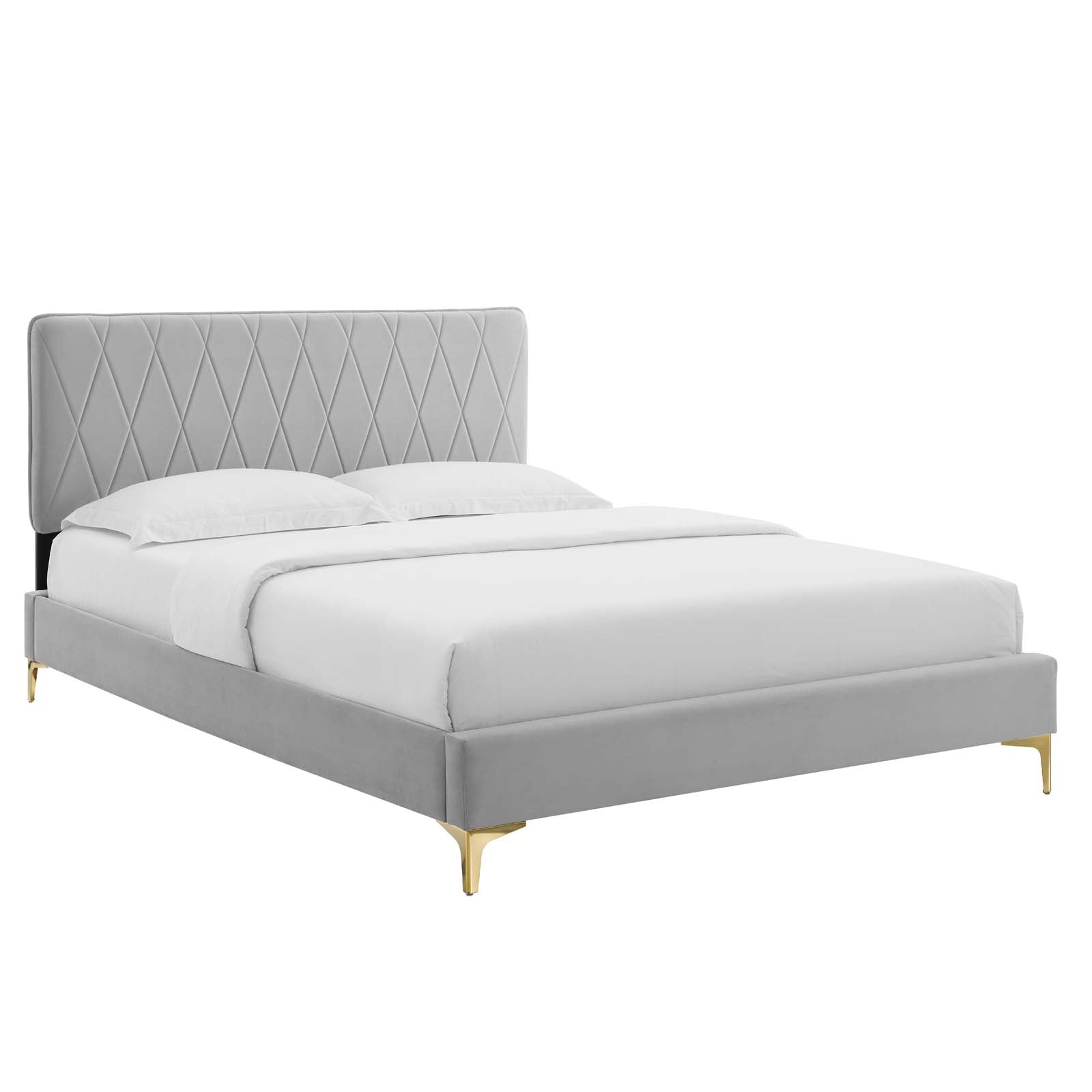 Modway Beds - Phillipa Velvet Queen Platform Bed Light Gray
