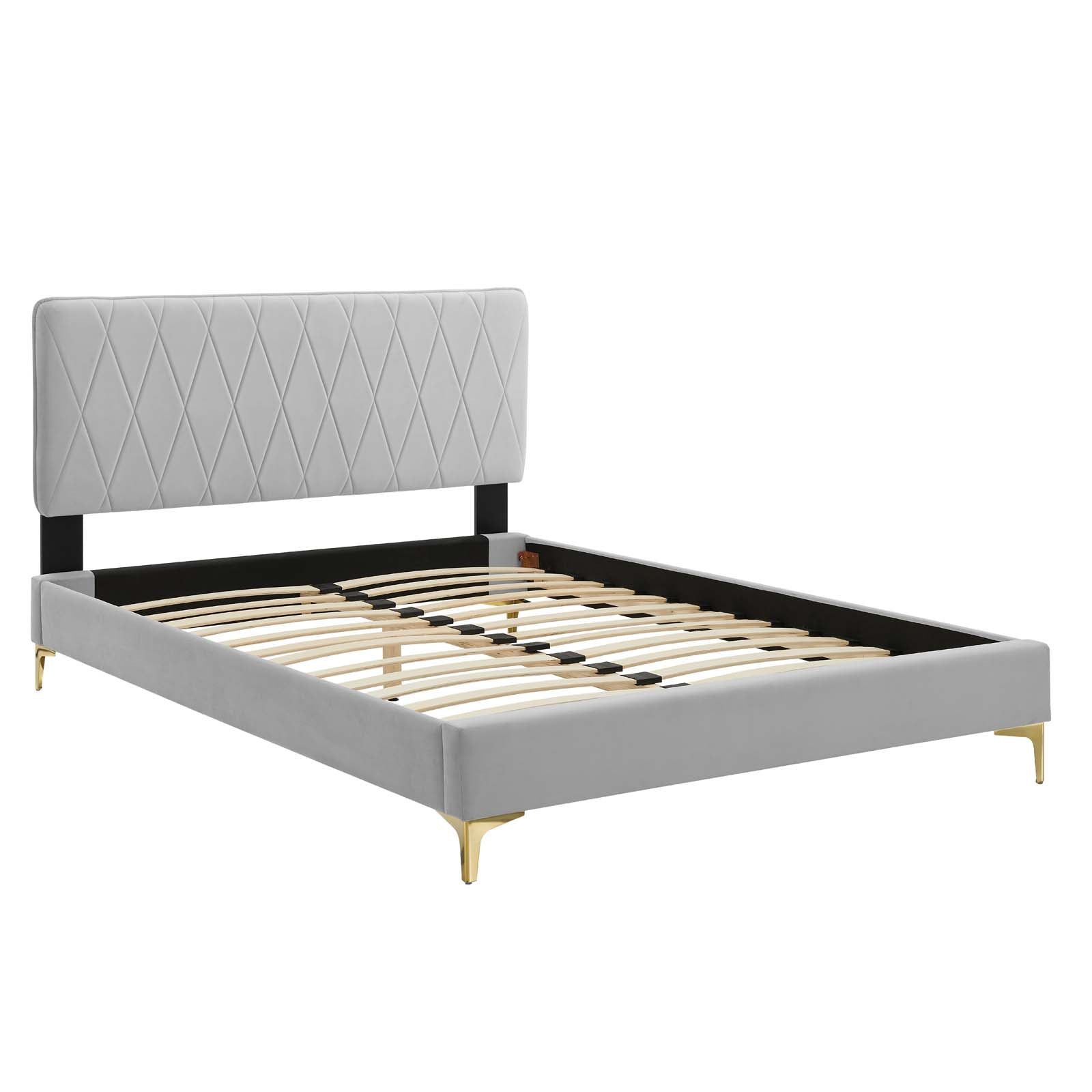 Modway Beds - Phillipa Velvet Queen Platform Bed Light Gray