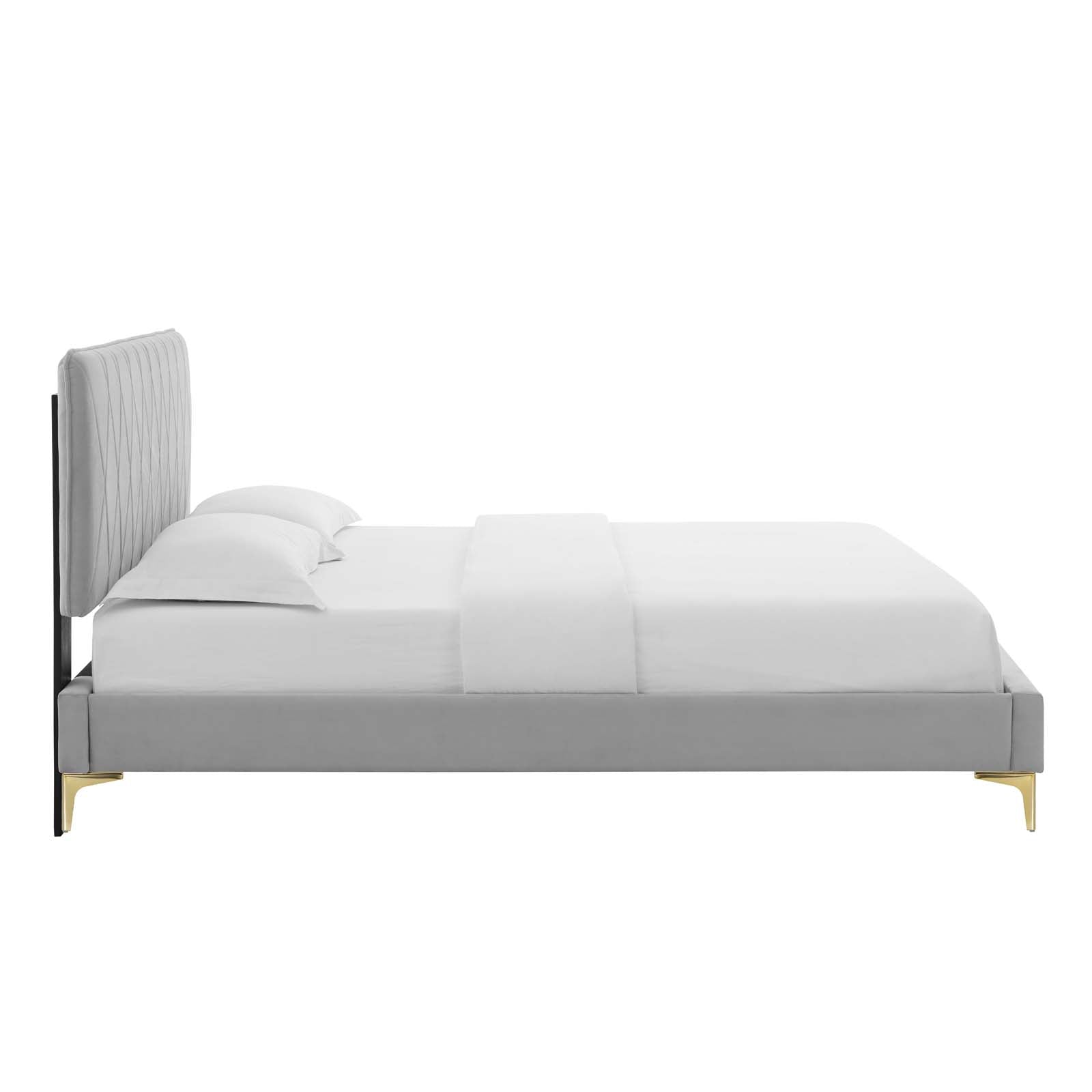 Modway Beds - Phillipa Velvet Queen Platform Bed Light Gray