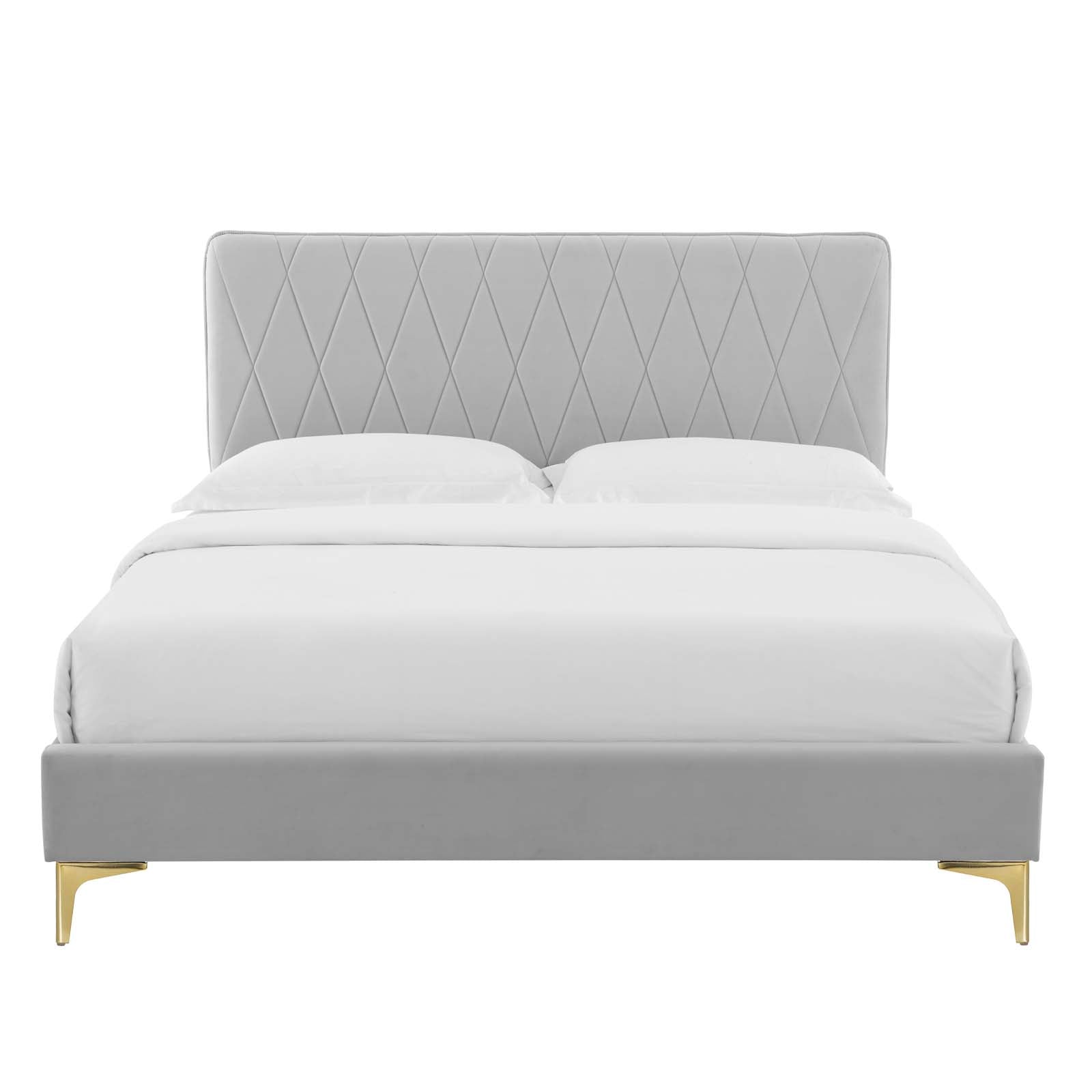 Modway Beds - Phillipa Velvet Queen Platform Bed Light Gray