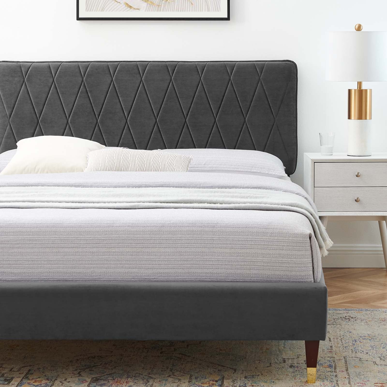 Modway Beds - Phillipa Performance Velvet Queen Platform Bed Charcoal