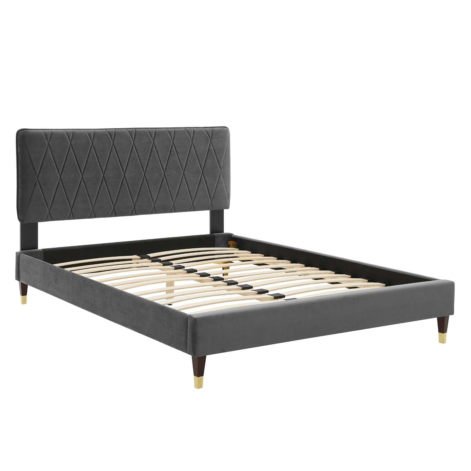 Modway Beds - Phillipa Performance Velvet Queen Platform Bed Charcoal