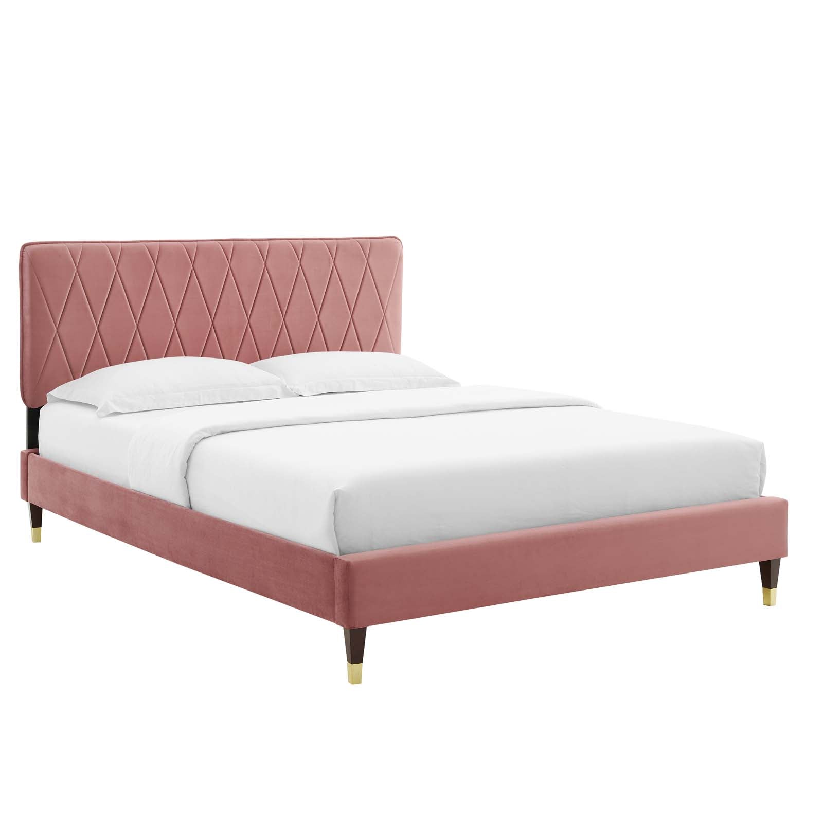 Modway Beds - Phillipa Performance Velvet Queen Platform Bed Dusty Rose