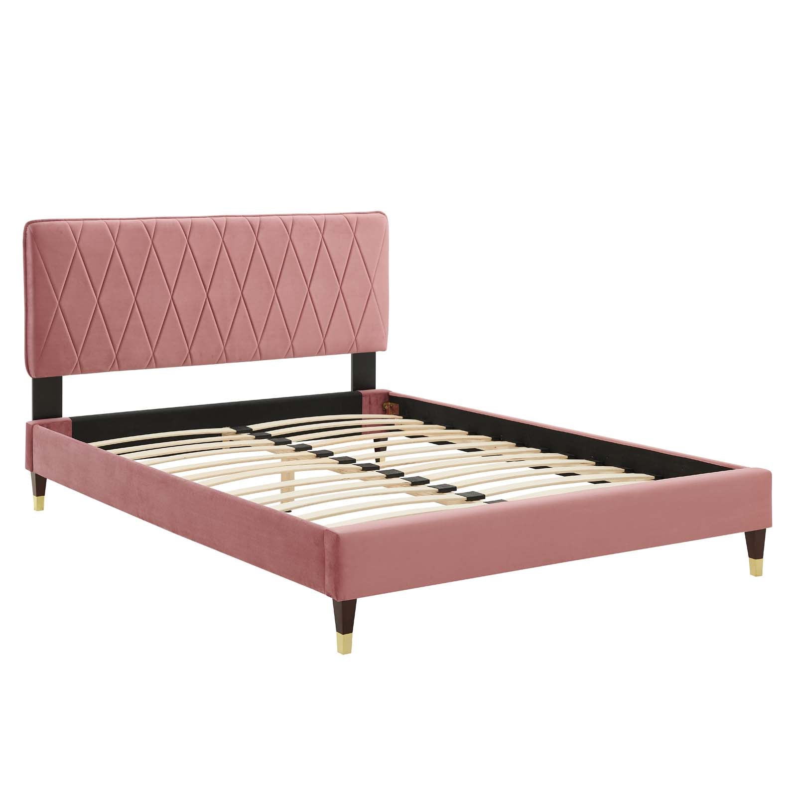 Modway Beds - Phillipa Performance Velvet Queen Platform Bed Dusty Rose