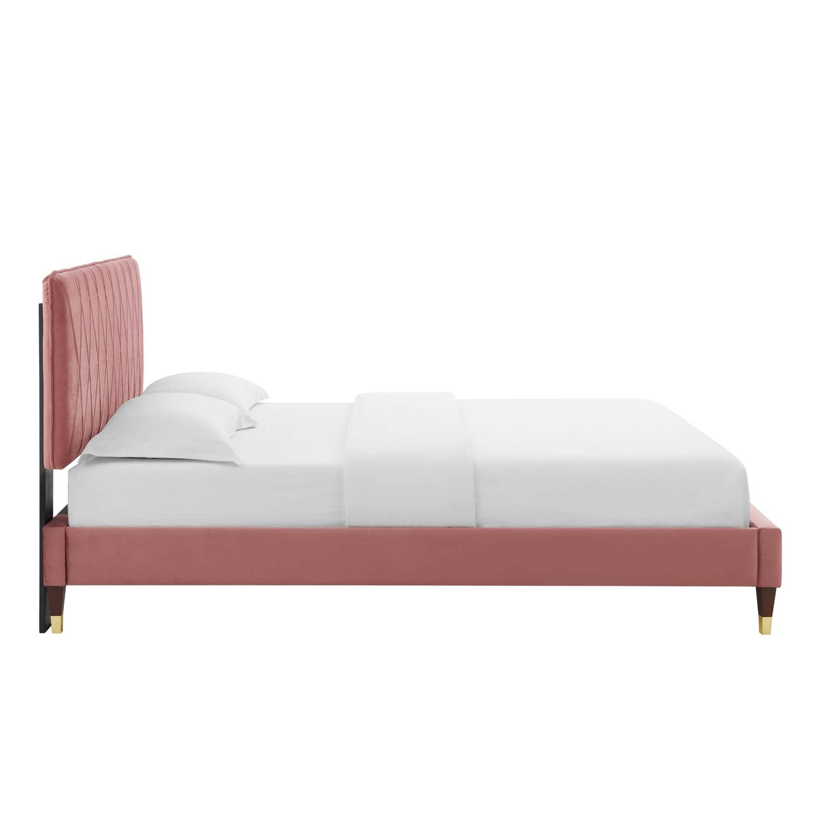 Modway Beds - Phillipa Performance Velvet Queen Platform Bed Dusty Rose