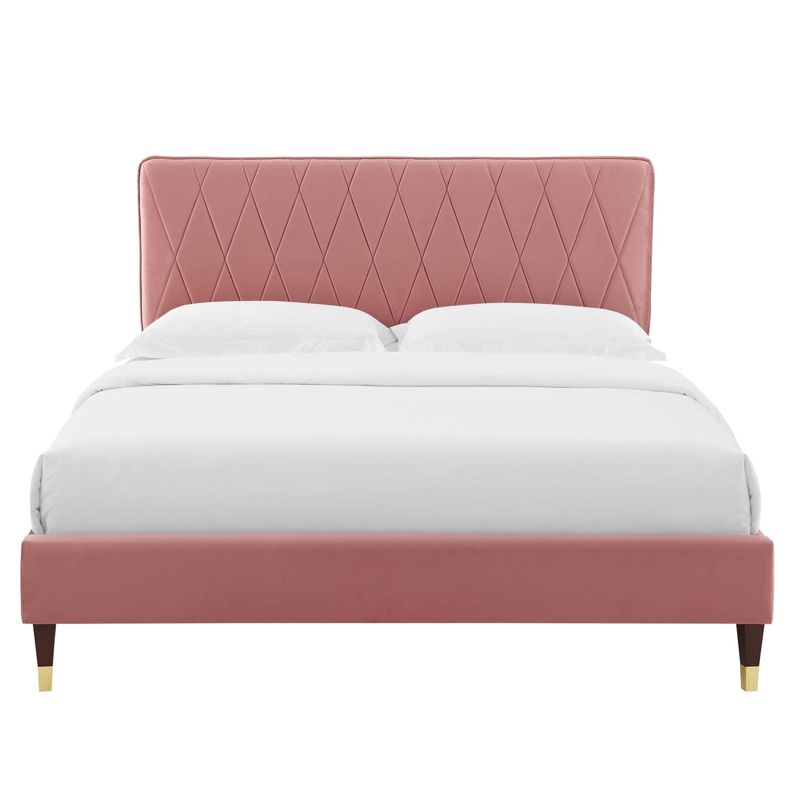 Modway Beds - Phillipa Performance Velvet Queen Platform Bed Dusty Rose