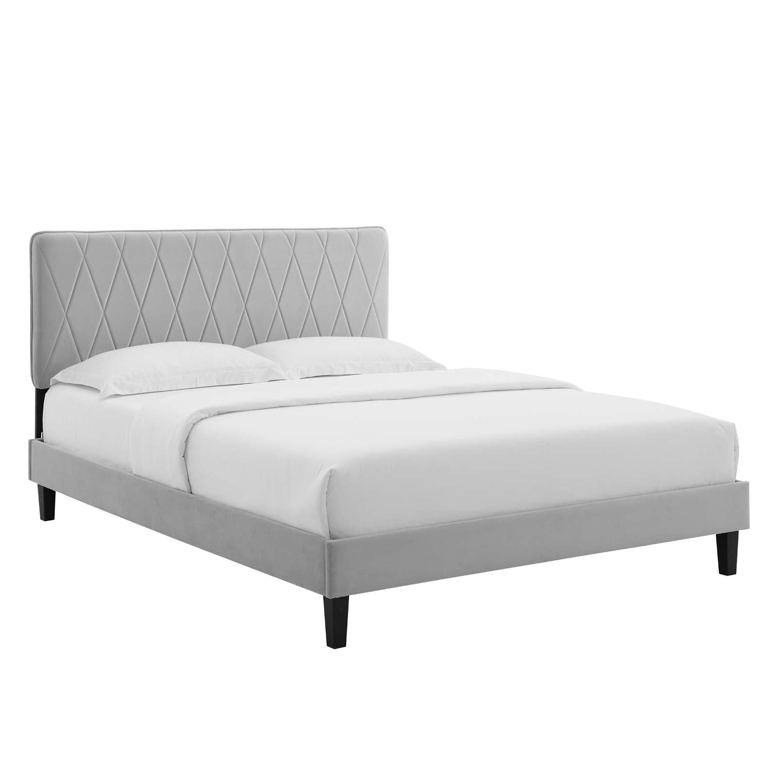 Modway Beds - Phillipa Performance Velvet Queen Platform Bed Light Gray