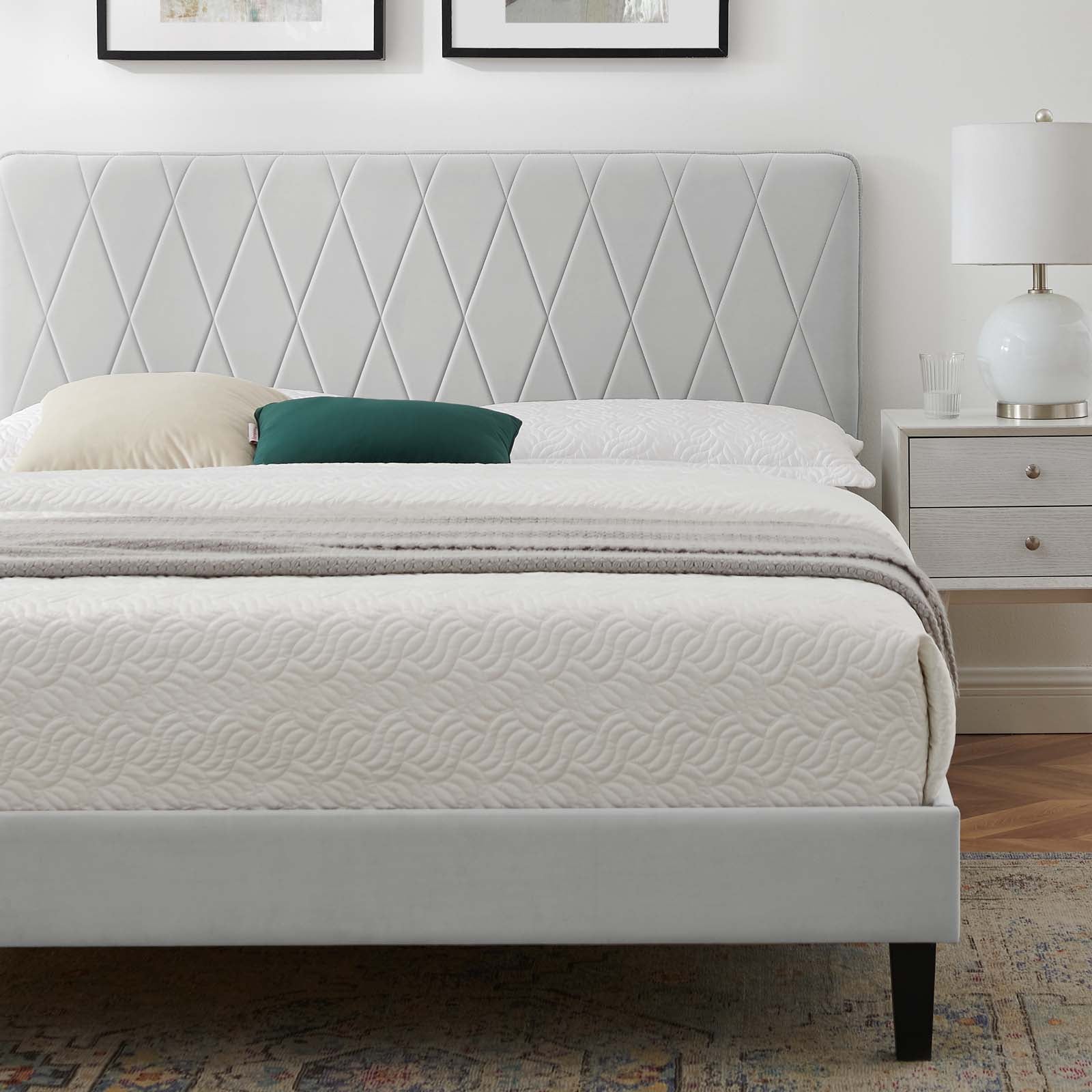 Modway Beds - Phillipa Performance Velvet Queen Platform Bed Light Gray
