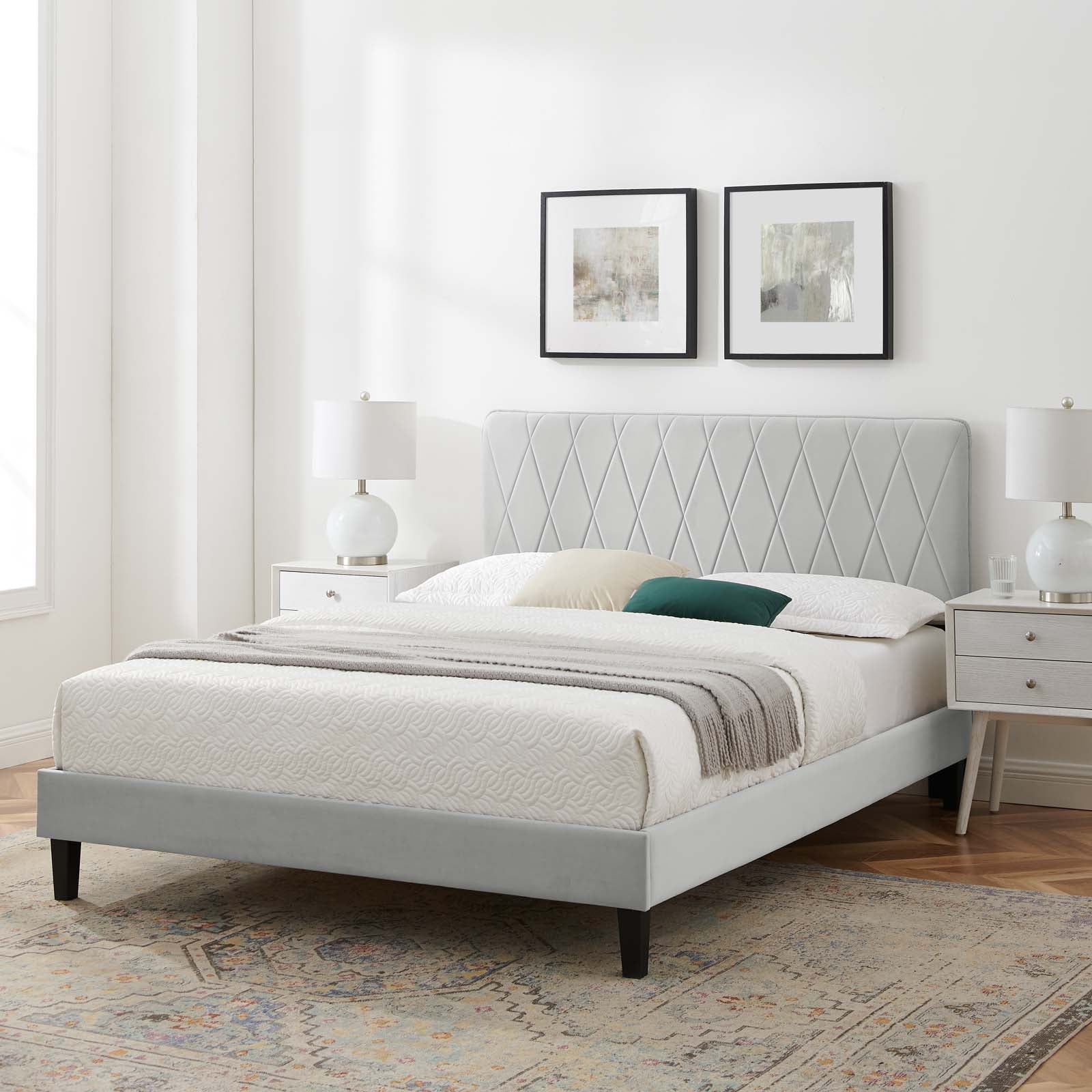 Modway Beds - Phillipa Performance Velvet Queen Platform Bed Light Gray