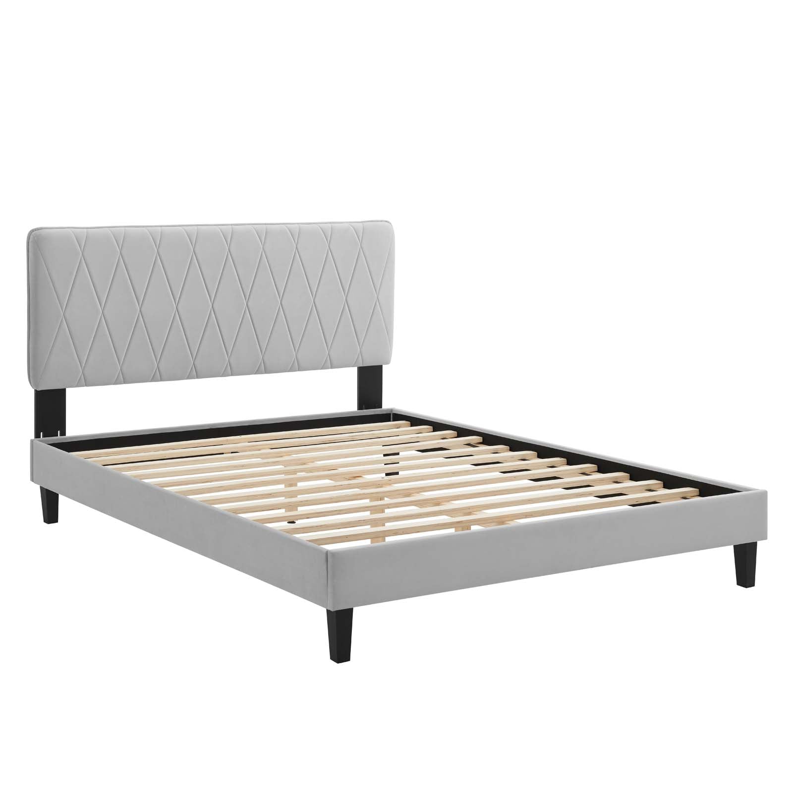 Modway Beds - Phillipa Performance Velvet Queen Platform Bed Light Gray