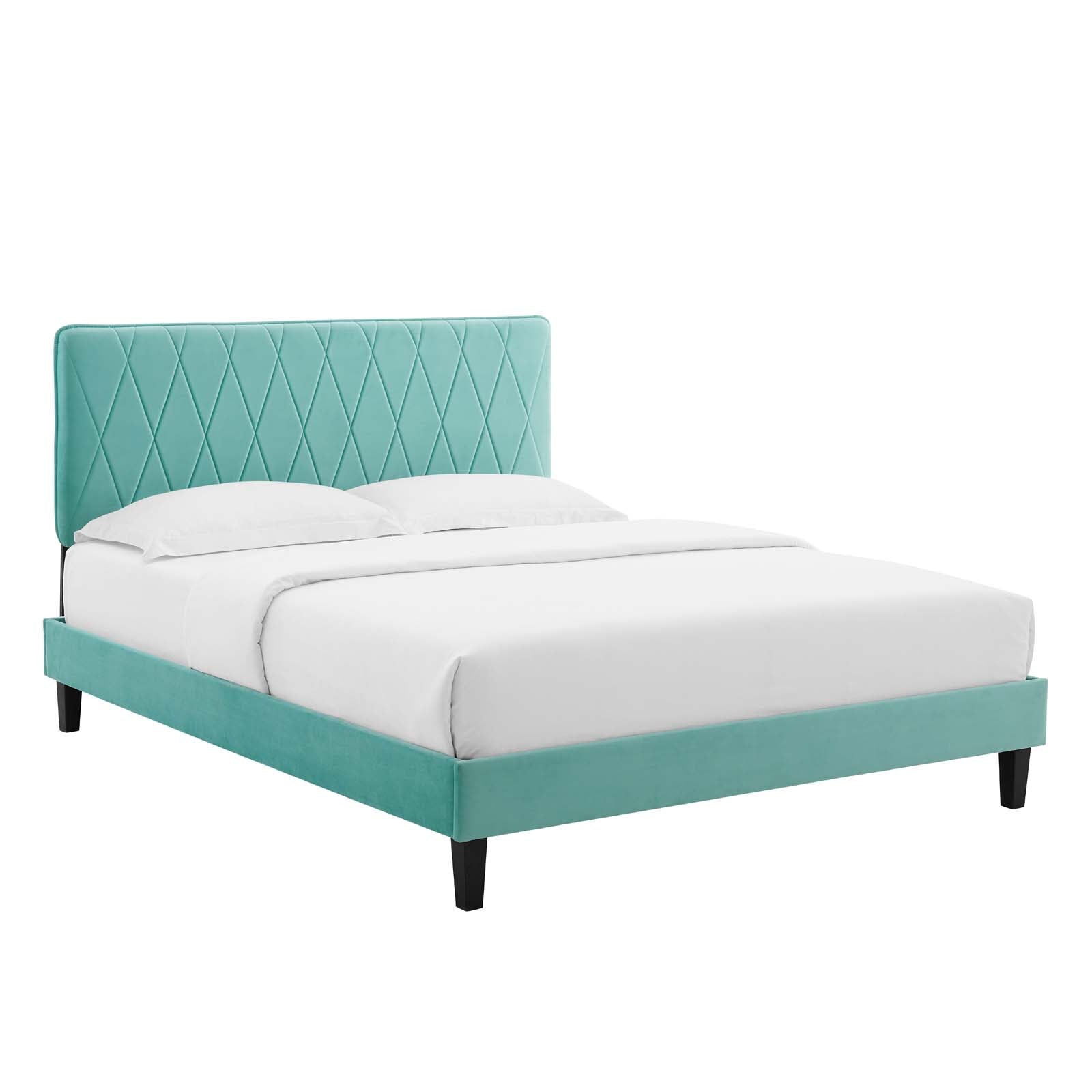 Modway Beds - Phillipa Performance Velvet Queen Platform Bed Mint