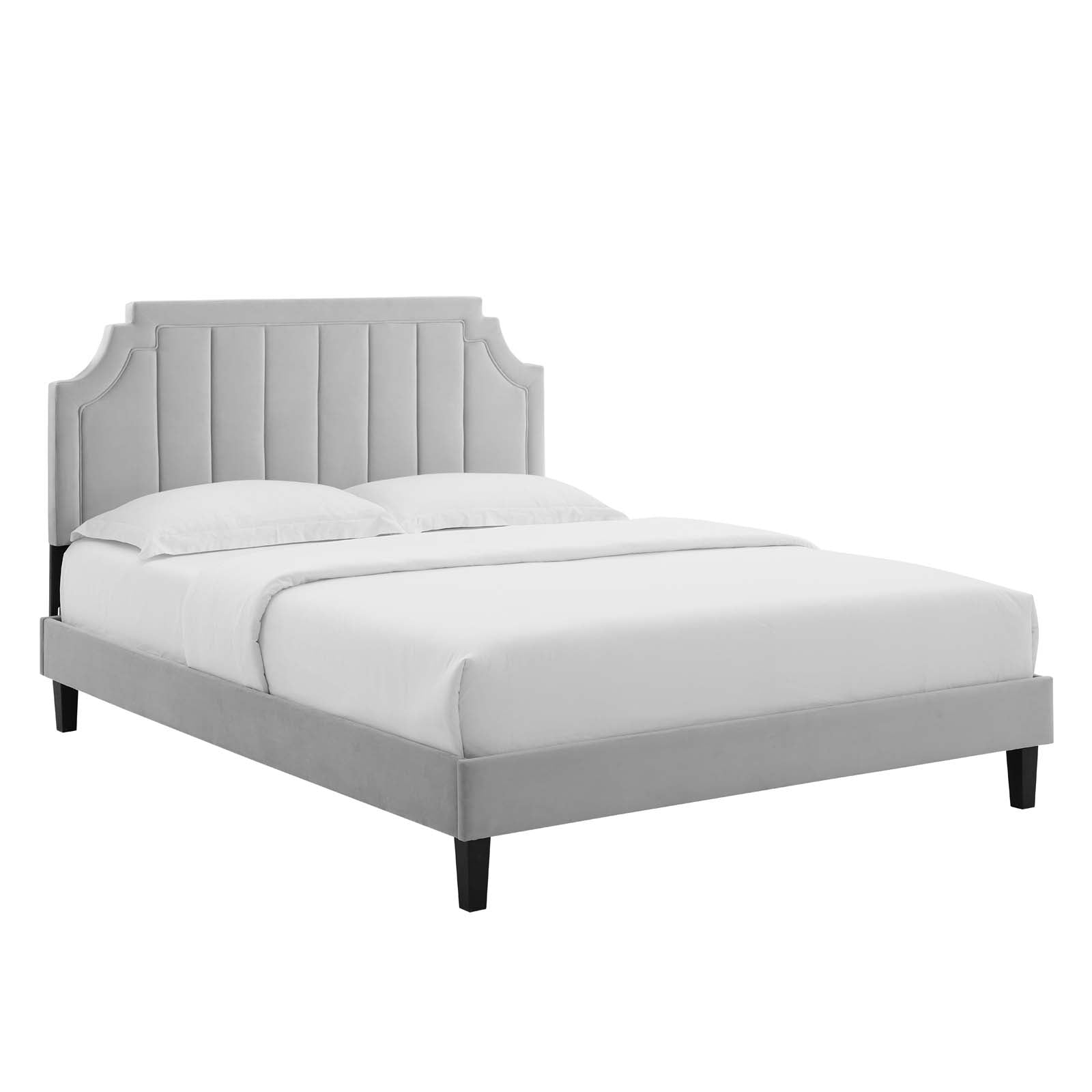 Modway Beds - Sienna Performance Velvet Queen Platform Bed Light Gray