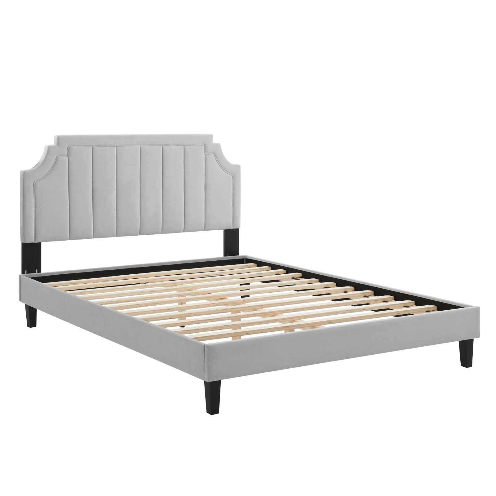 Modway Beds - Sienna Performance Velvet Queen Platform Bed Light Gray