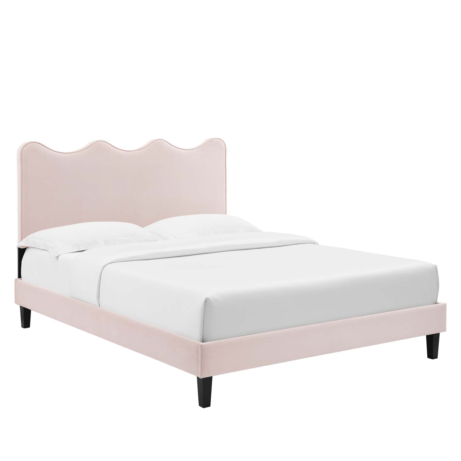 Modway Beds - Current-Performance-Velvet-Queen-Platform-Bed-Pink