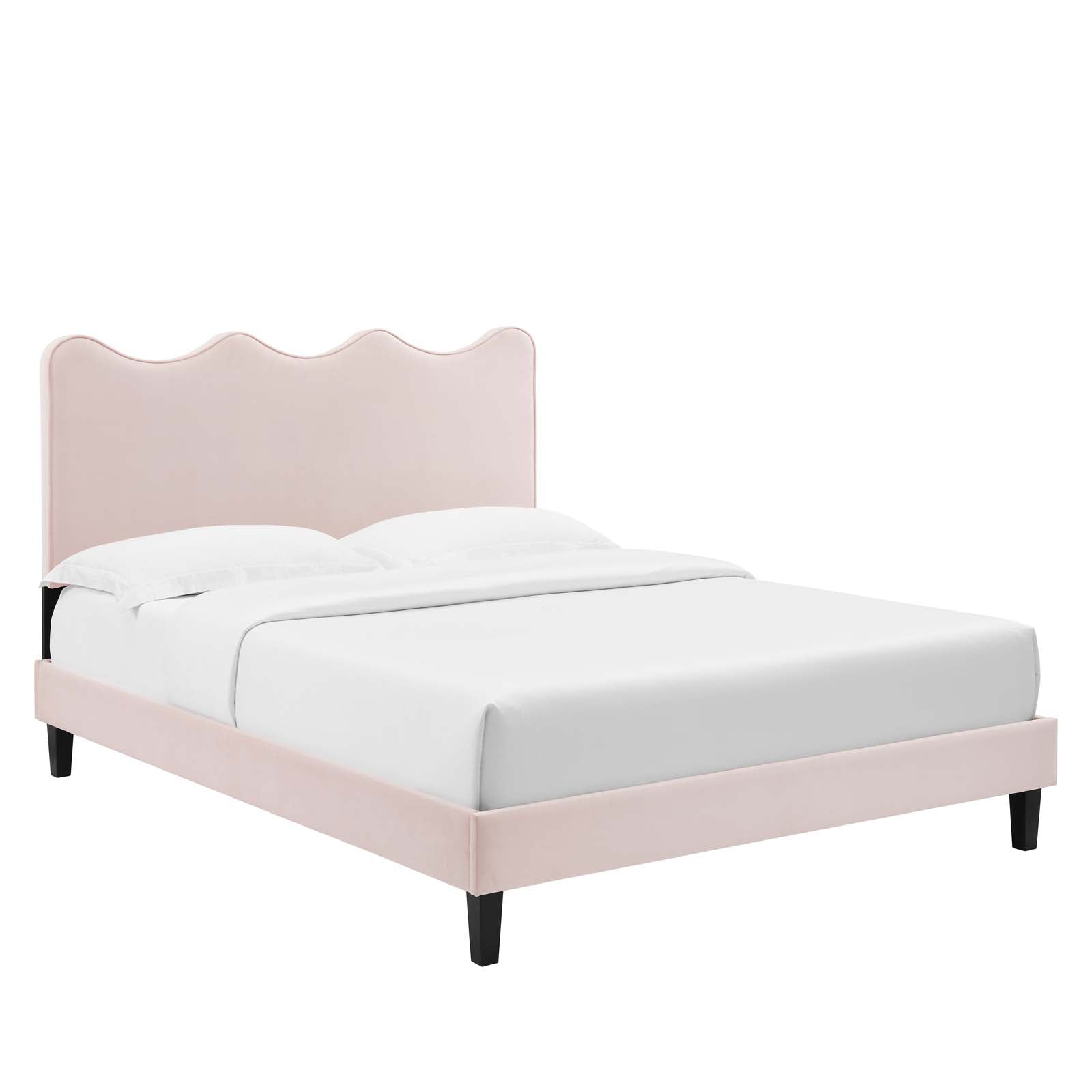 Modway Beds - Current-Performance-Velvet-King-Platform-Bed-Pink
