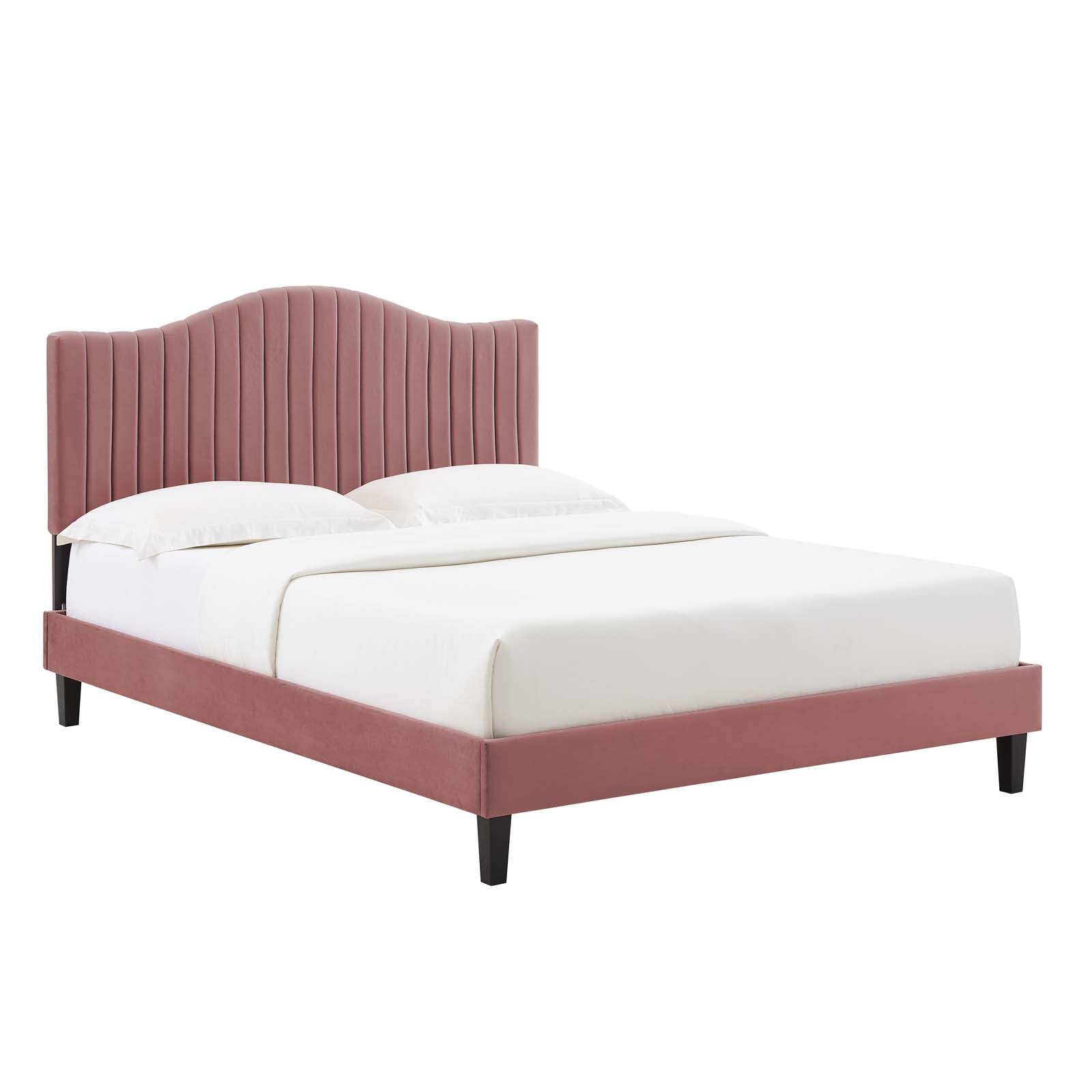 Modway Beds - Juniper-Channel-Tufted-Performance-Velvet-Queen-Platform-Bed-Dusty-Rose