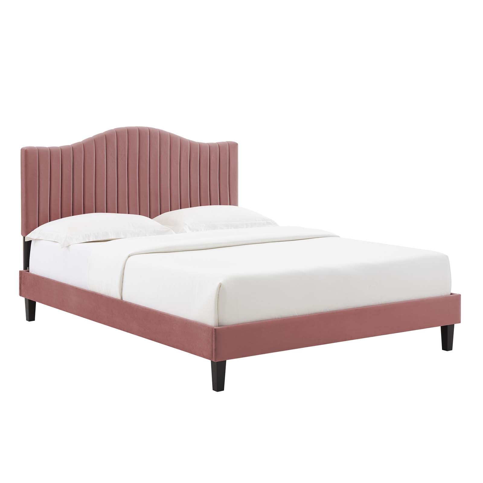 Modway Beds - Juniper-Channel-Tufted-Performance-Velvet-Full-Platform-Bed-Dusty-Rose