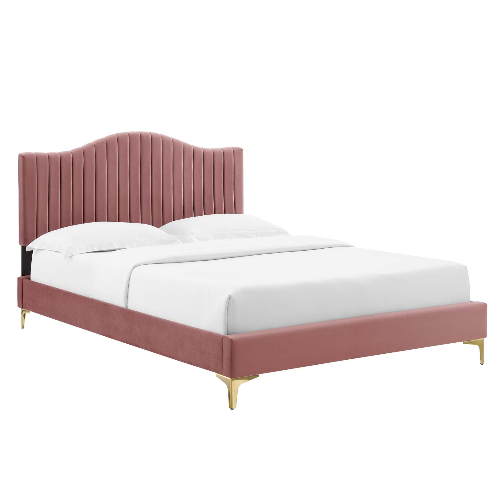 Modway Beds - Juniper-Channel-Tufted-Performance-Velvet-King-Platform-Bed-Dusty-Rose