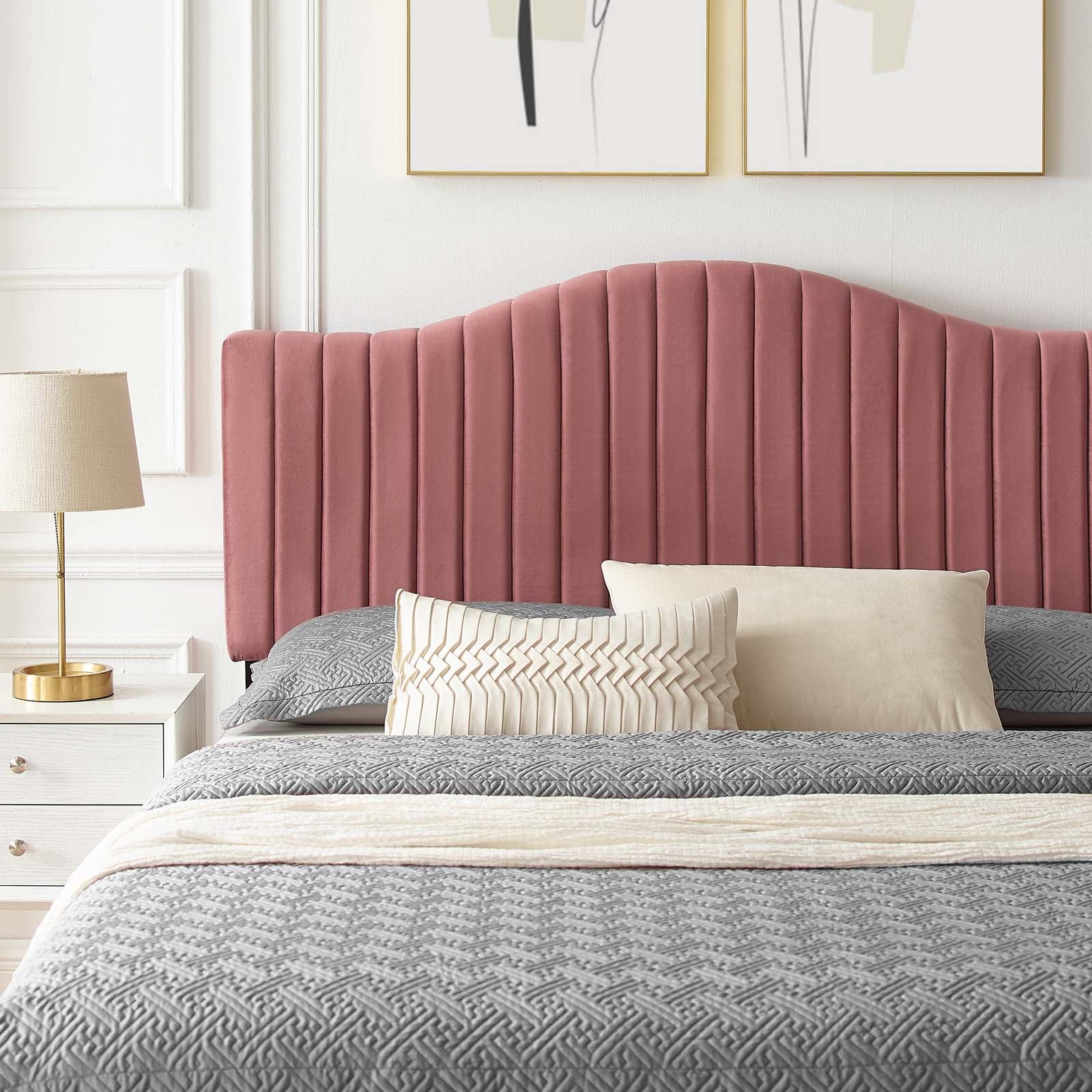 Modway Beds - Juniper-Channel-Tufted-Performance-Velvet-King-Platform-Bed-Dusty-Rose