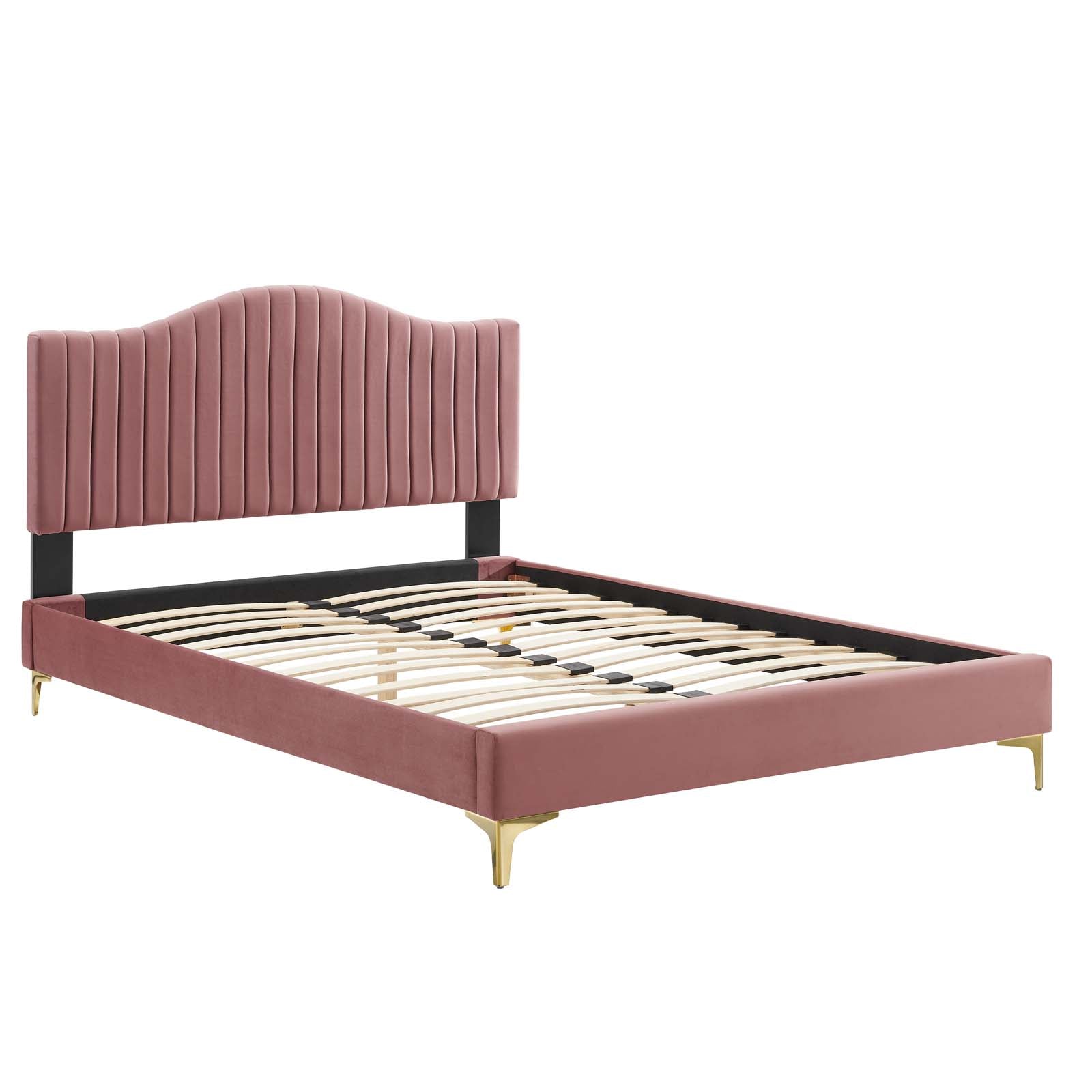 Modway Beds - Juniper-Channel-Tufted-Performance-Velvet-King-Platform-Bed-Dusty-Rose