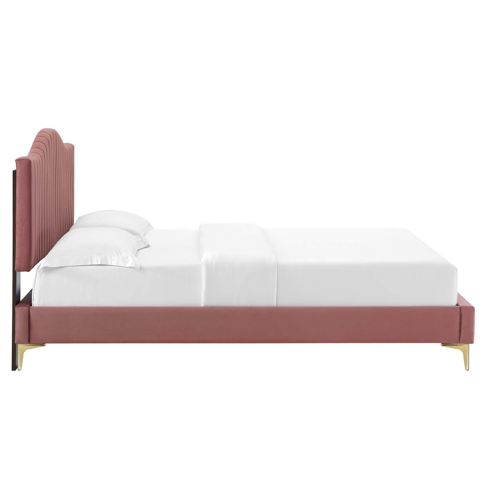 Modway Beds - Juniper-Channel-Tufted-Performance-Velvet-King-Platform-Bed-Dusty-Rose