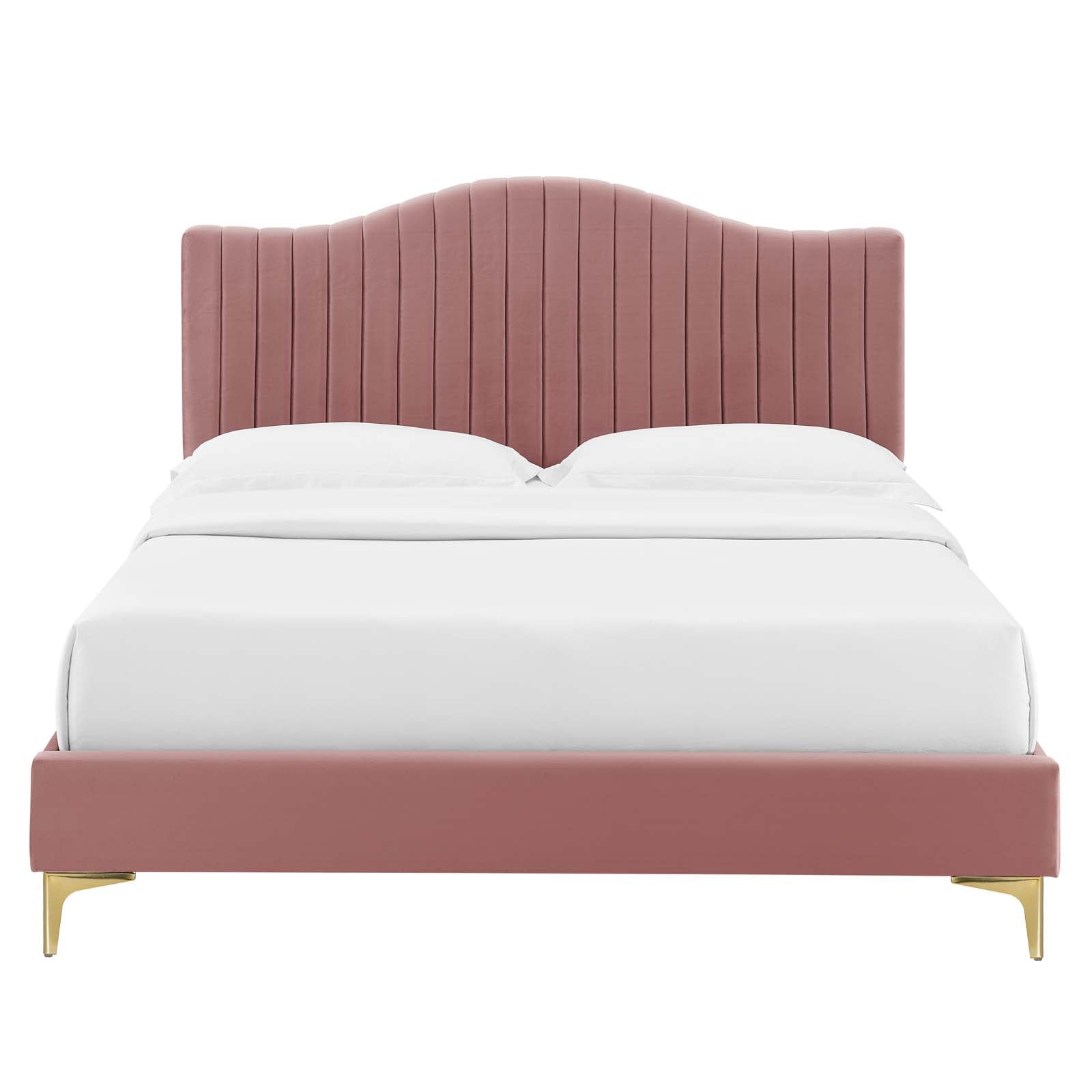 Modway Beds - Juniper-Channel-Tufted-Performance-Velvet-King-Platform-Bed-Dusty-Rose